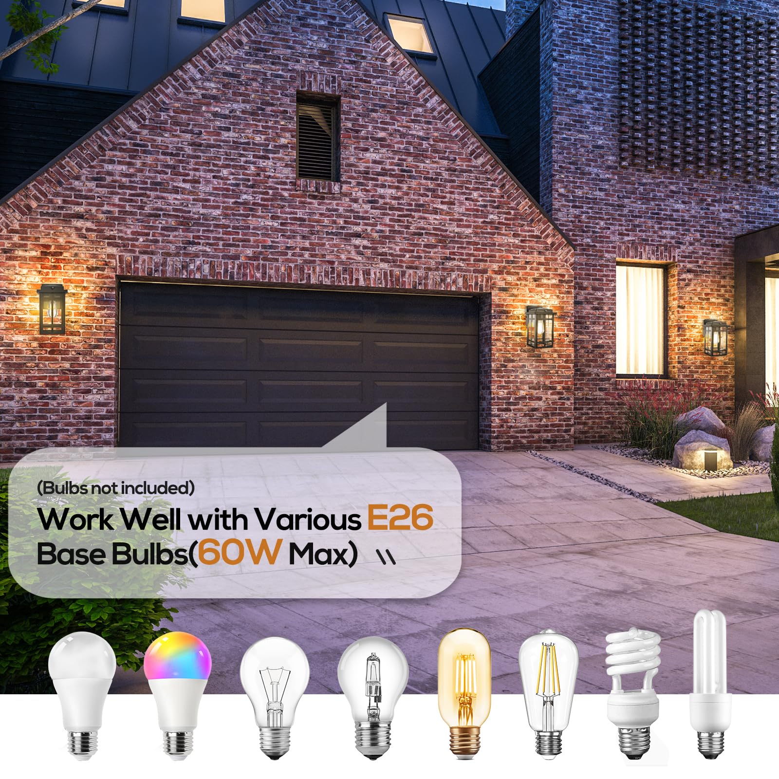 2 Packs Dusk To Dawn Outdoor Wall Lighting 9.76'', Exterior Light Fixture Wall Mount For House Front Porch Light, Black Anti-Rust Modern Outdoor Wall Lantern With Tempered Glass Shade For Garage