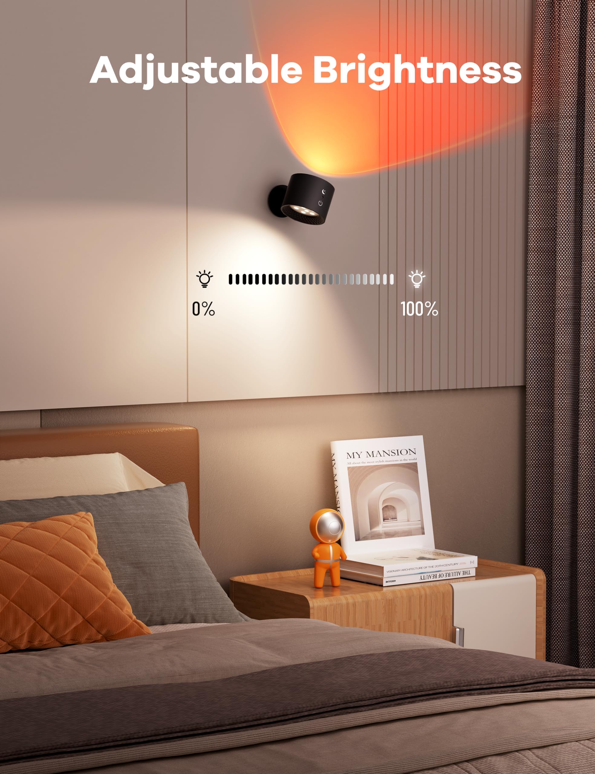 Joyzy LED Wall Light - 2 Pack, Battery Operated, RGB Color, Remote Touch Control, Black, Model WL002