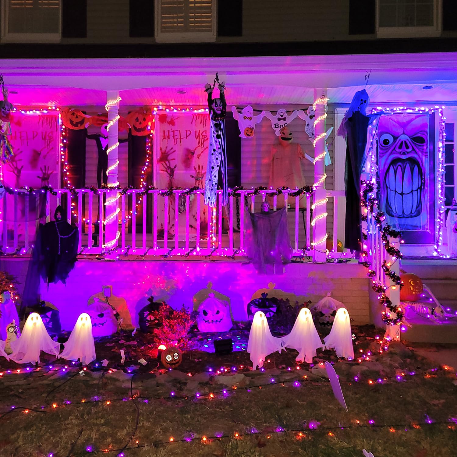 JMEXSUSS Halloween String Lights, 200 LED, 66ft, Waterproof, 8 Modes, Orange and Purple Connectable, Model EXS-S-0200