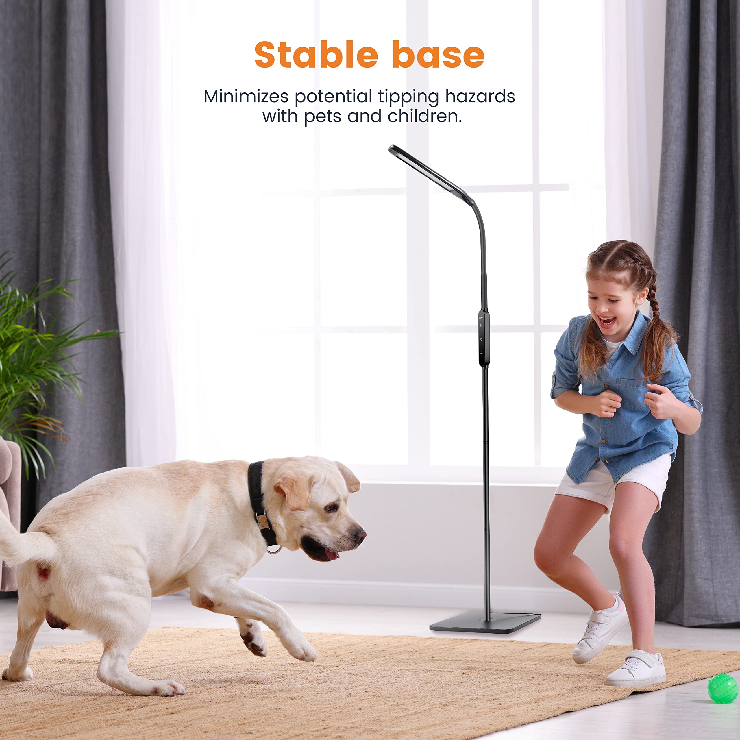 LASTAR LED Floor Lamp, Dimmable 3000K-6000K, 4 Brightness Levels, Flexible Gooseneck, Model CM006 for Living Room & Office