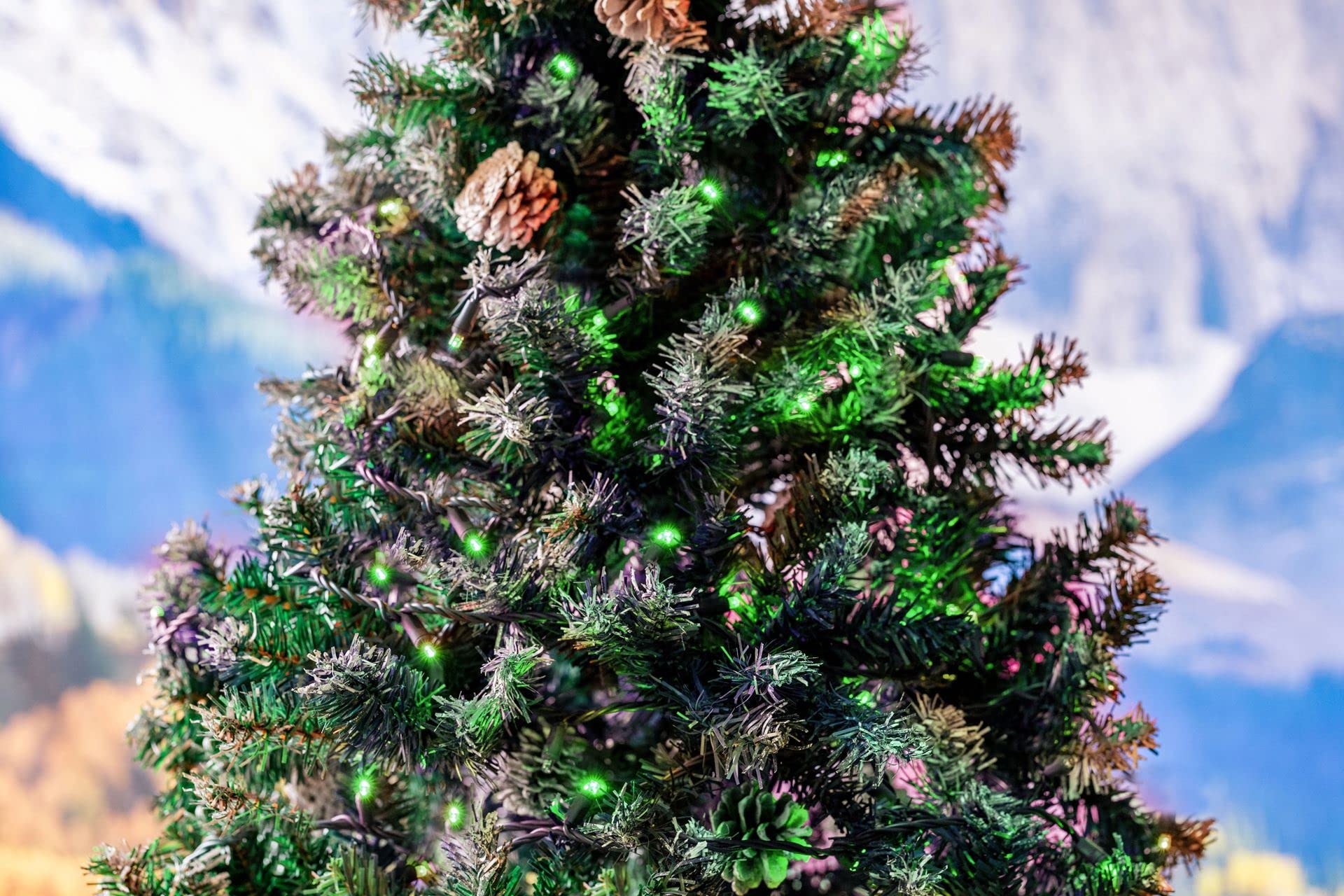 Novelty Lights 50 Led Mini Light Set, 25Ft Brown Wire, Outdoor Christmas Lights, Green, Model Mrd-25B-2