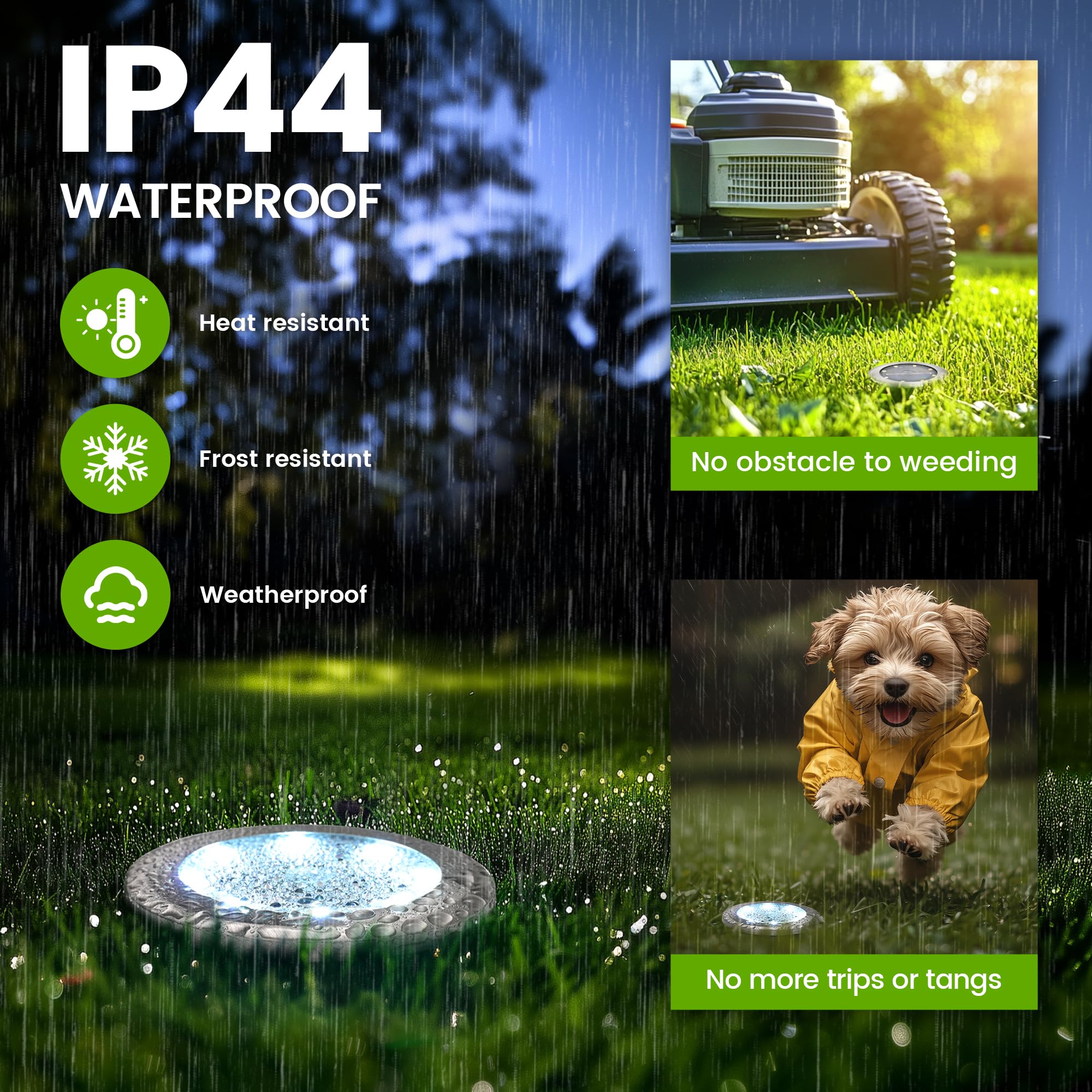 PATIOWIN Mini Solar Ground Lights, 16 Pack, Waterproof Outdoor Pathway Lights, Cool White, Model 9423