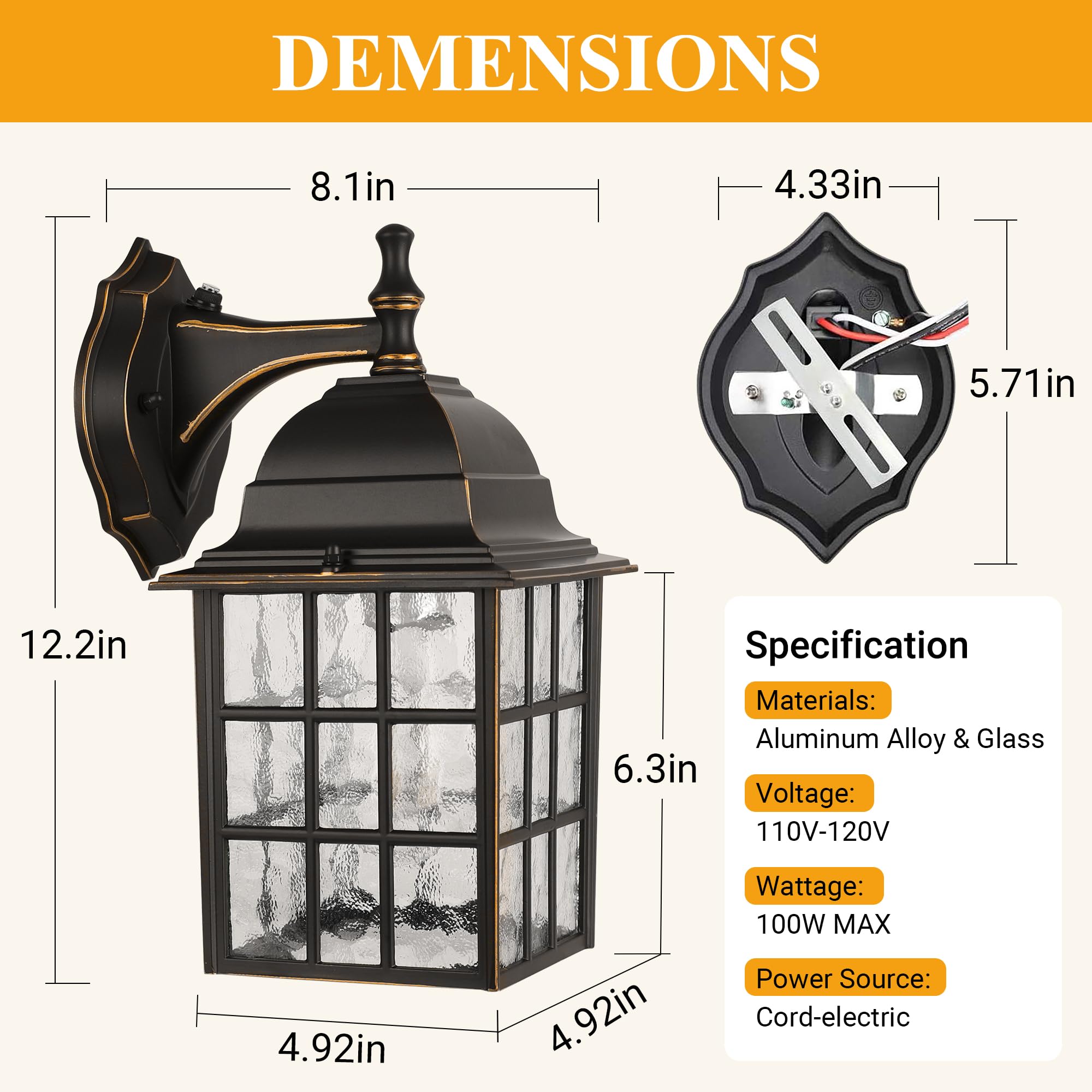 Wihtu Black Dusk To Dawn Outdoor Lights For House With Gold Rim, Sensor Exterior Lighting Fixtures Wall Mount, Waterproof Porch