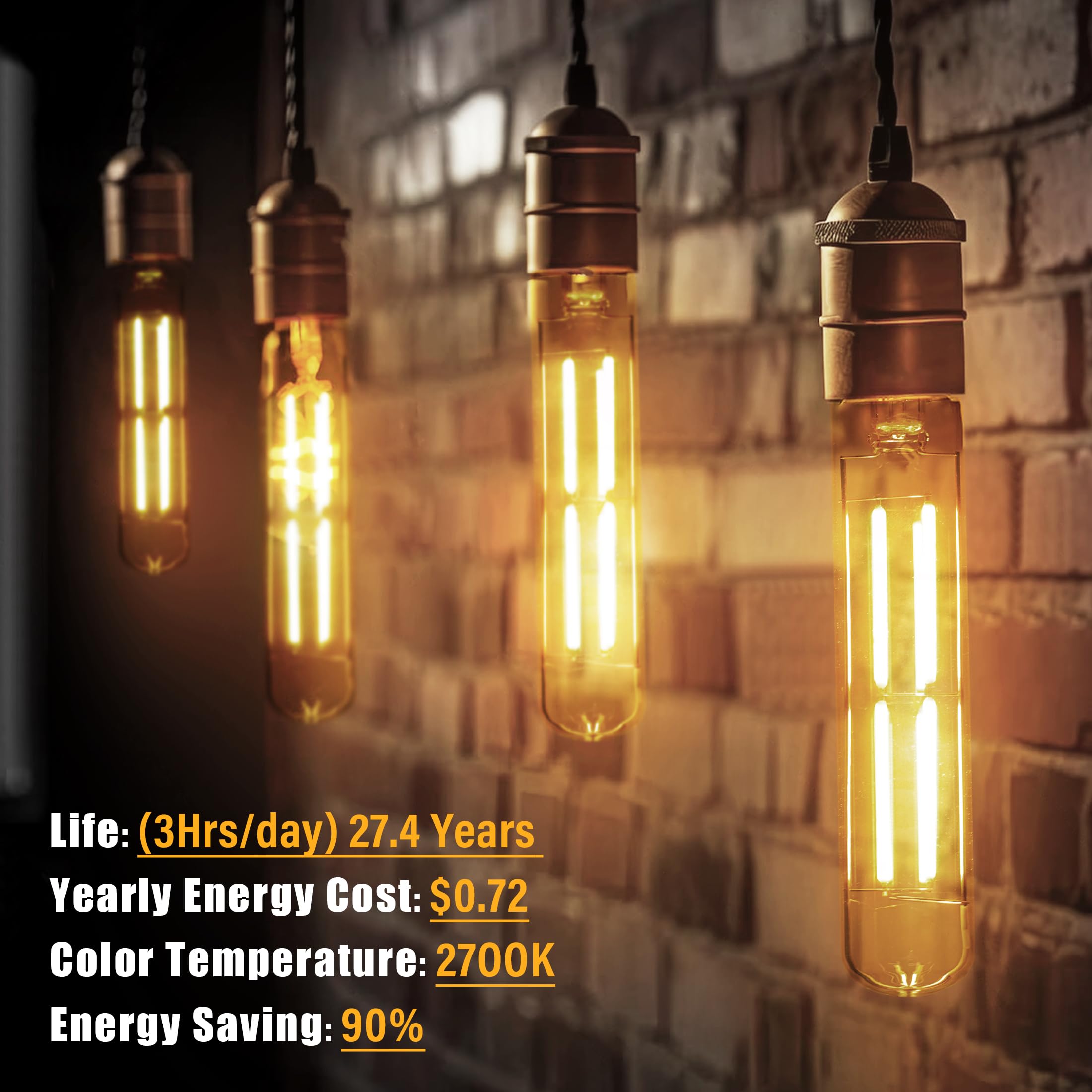 NOVELUX 8.9" T10 Dimmable LED Bulbs, E26 Base, Soft White 2700K, Vintage Glass, 800LM, 4 Pack