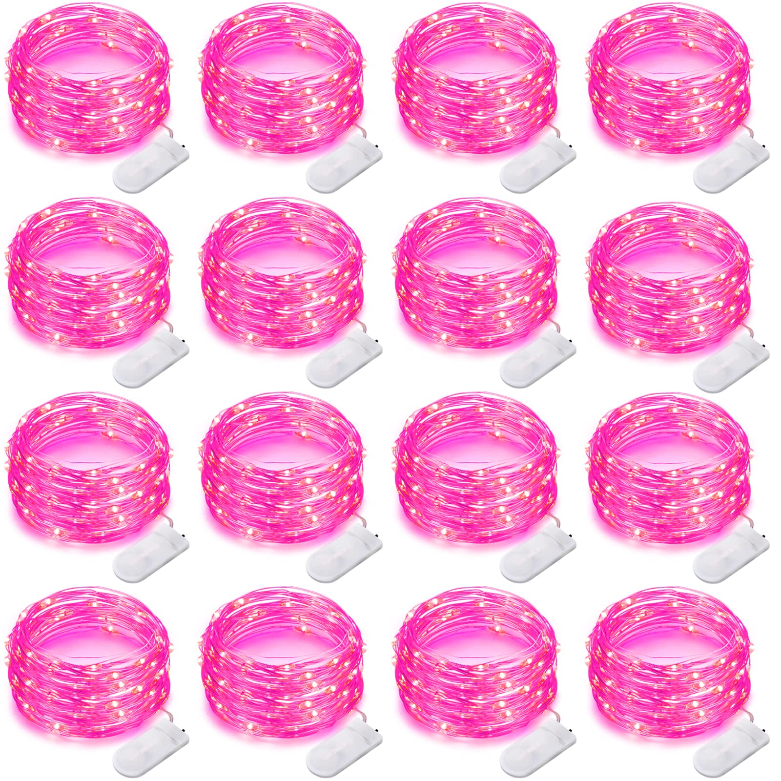 16 Pack 30 Led Fairy Lights Battery Operated String Lights 10 Feet Waterproof Twinkle Lights Mason Jar Lights Silver Wire Firefly Lights for Pink