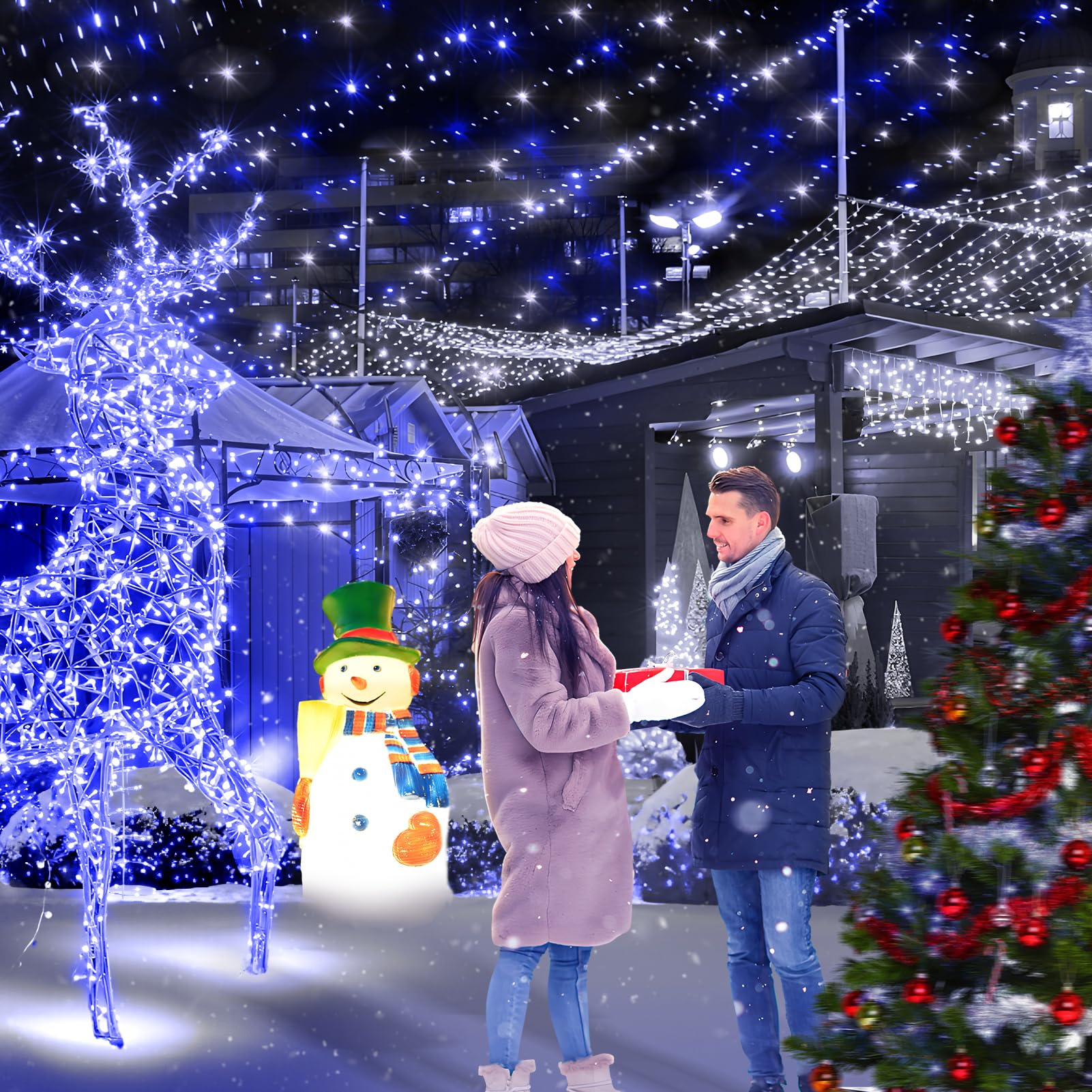 KNONEW 1000 LED Christmas Lights Outdoor String Light, 403FT, Waterproof, 8 Modes, Blue and White