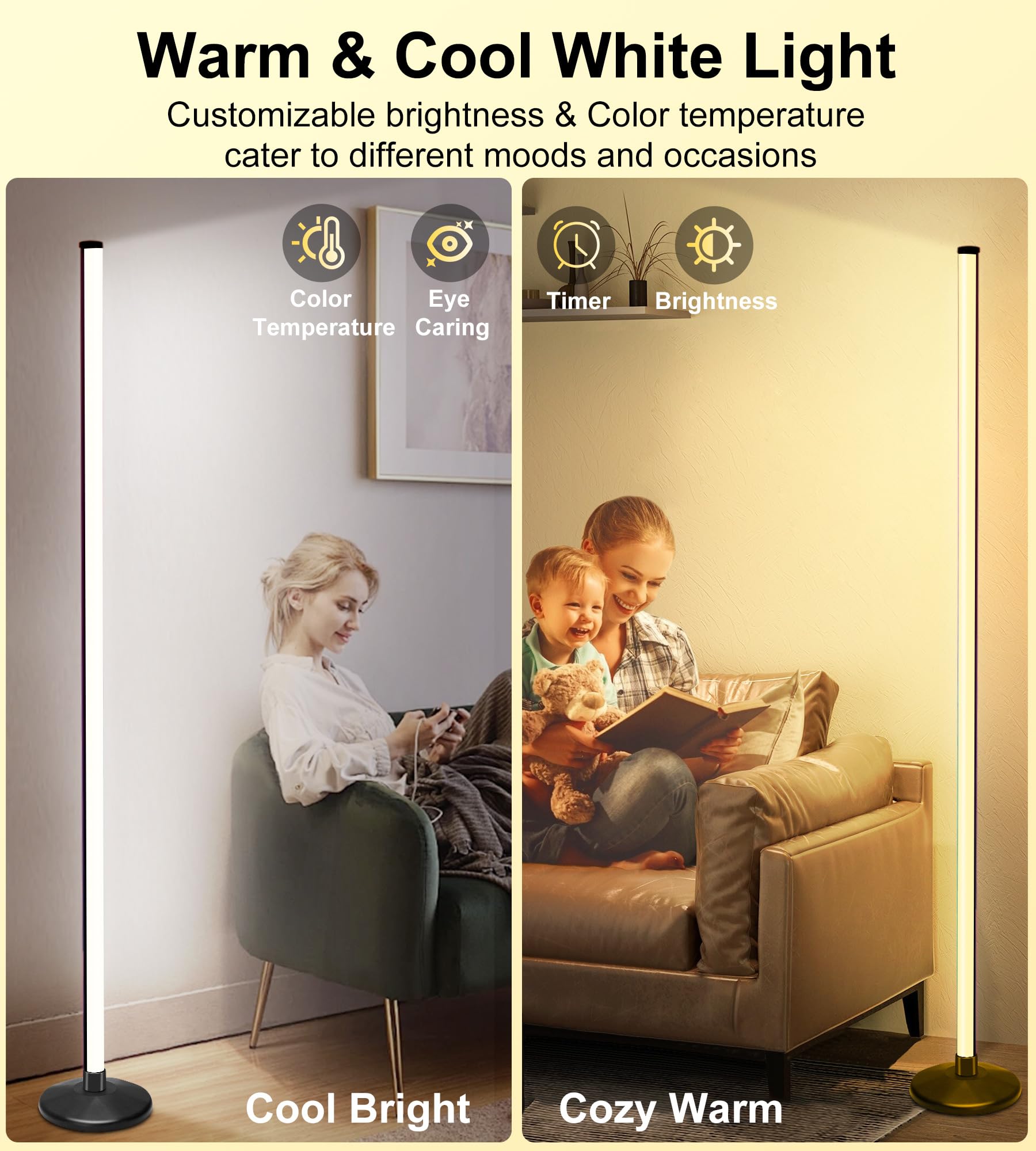 Lansuper Corner Floor Lamp, Rgb Warm Cool White Led Floor Lamp With Remote Control & App,2024 Thicker Modern Floor Lamp With Mus