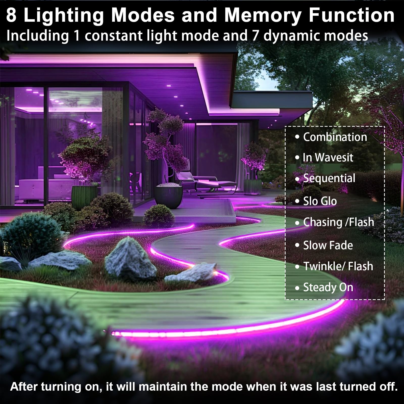 LiyuanQ Solar Rope Lights - 100 LED, 33FT, Purple, 8 Lighting Modes, Waterproof, Halloween Decoration