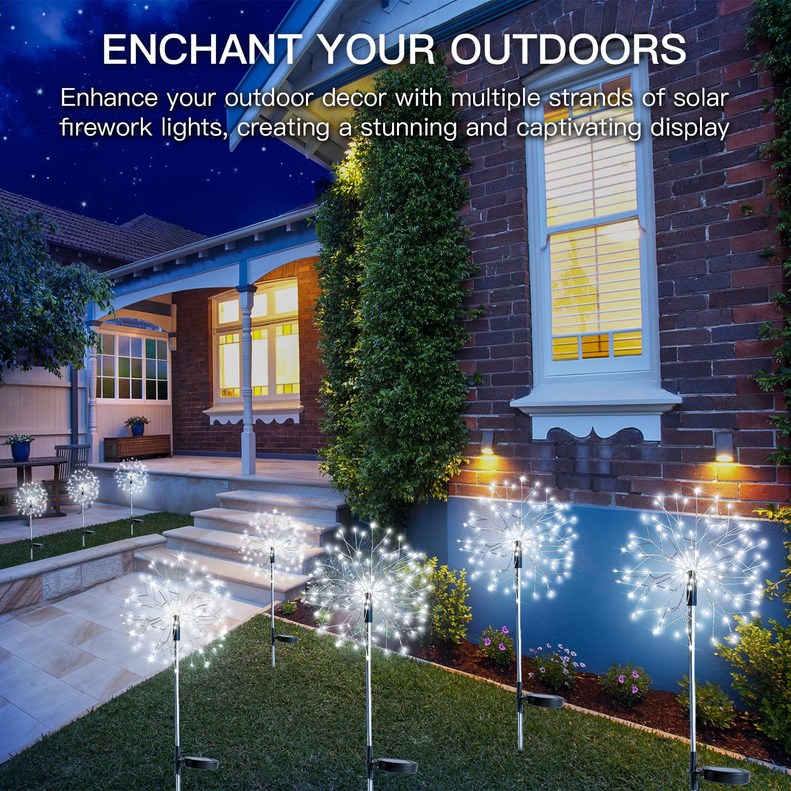 SUDDUS Solar Garden Lights, 150LED Firework Lights, 2 Pack, Waterproof, White