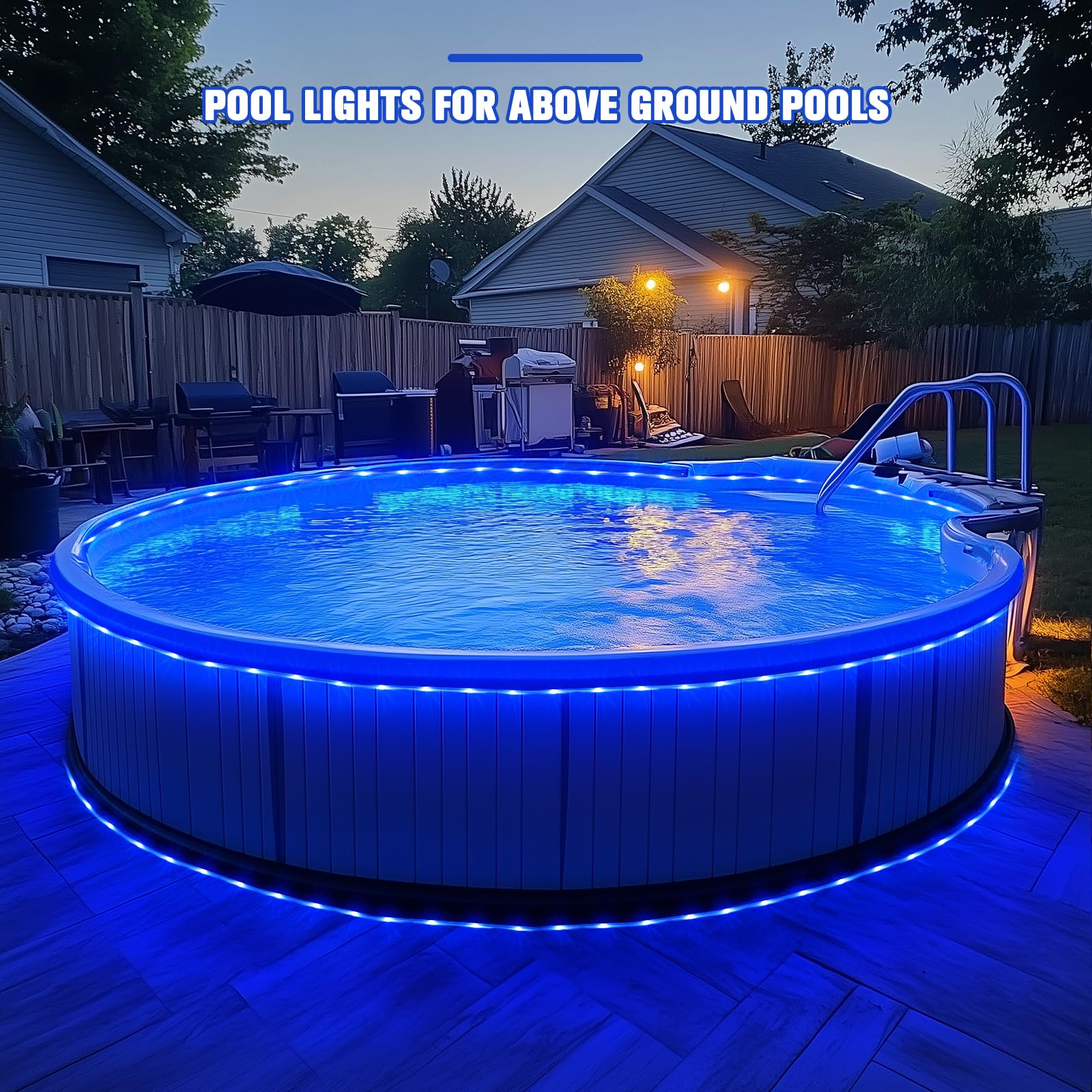 JMEXSUSS Solar Rope Lights 200LED, 66ft Waterproof Blue String Lights, 8 Modes for Outdoor Use