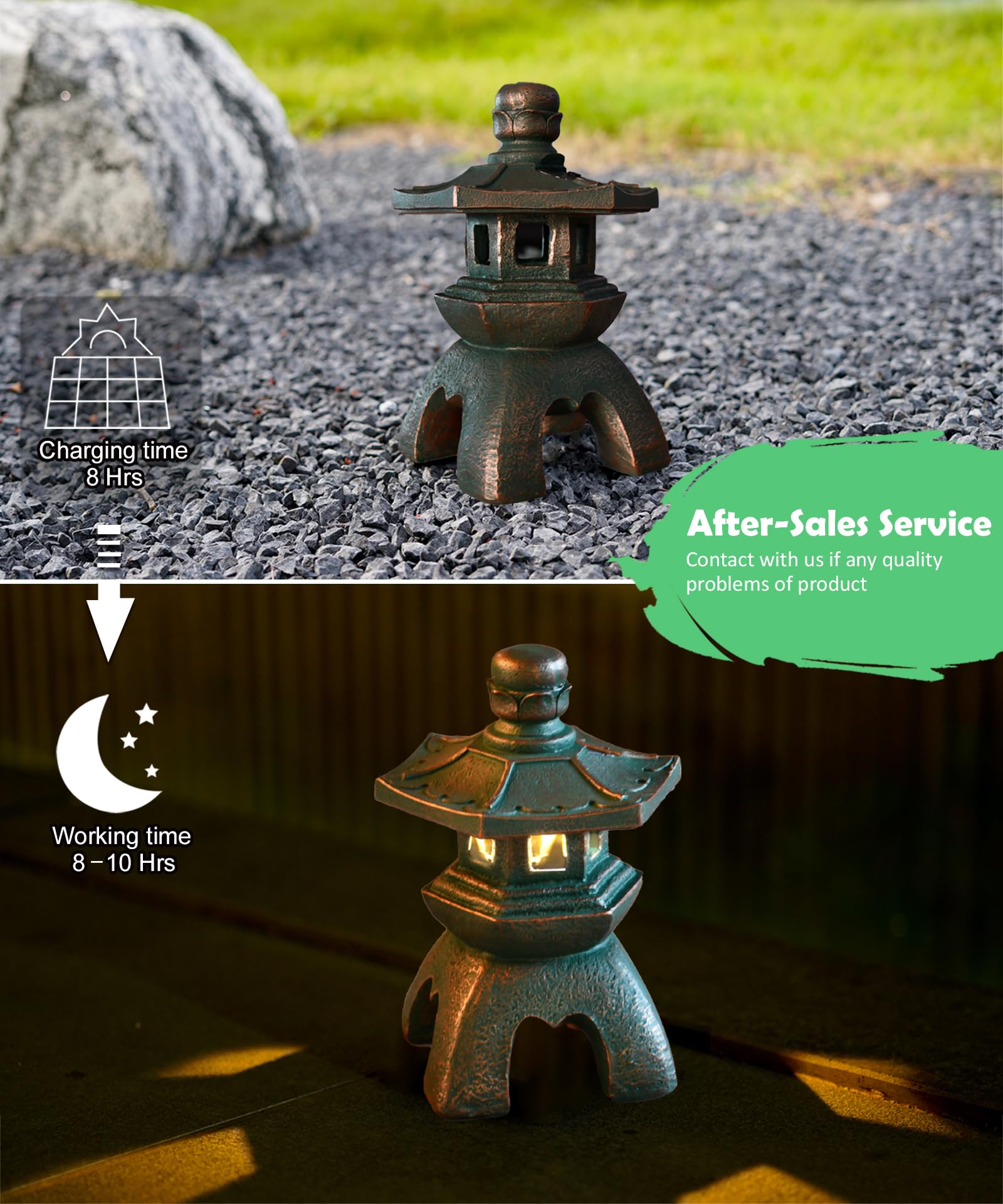 Nacome Solar Pagoda Lantern, Copper Polyresin Garden Statue, Indoor/Outdoor Zen Decor, Patio Yard Art
