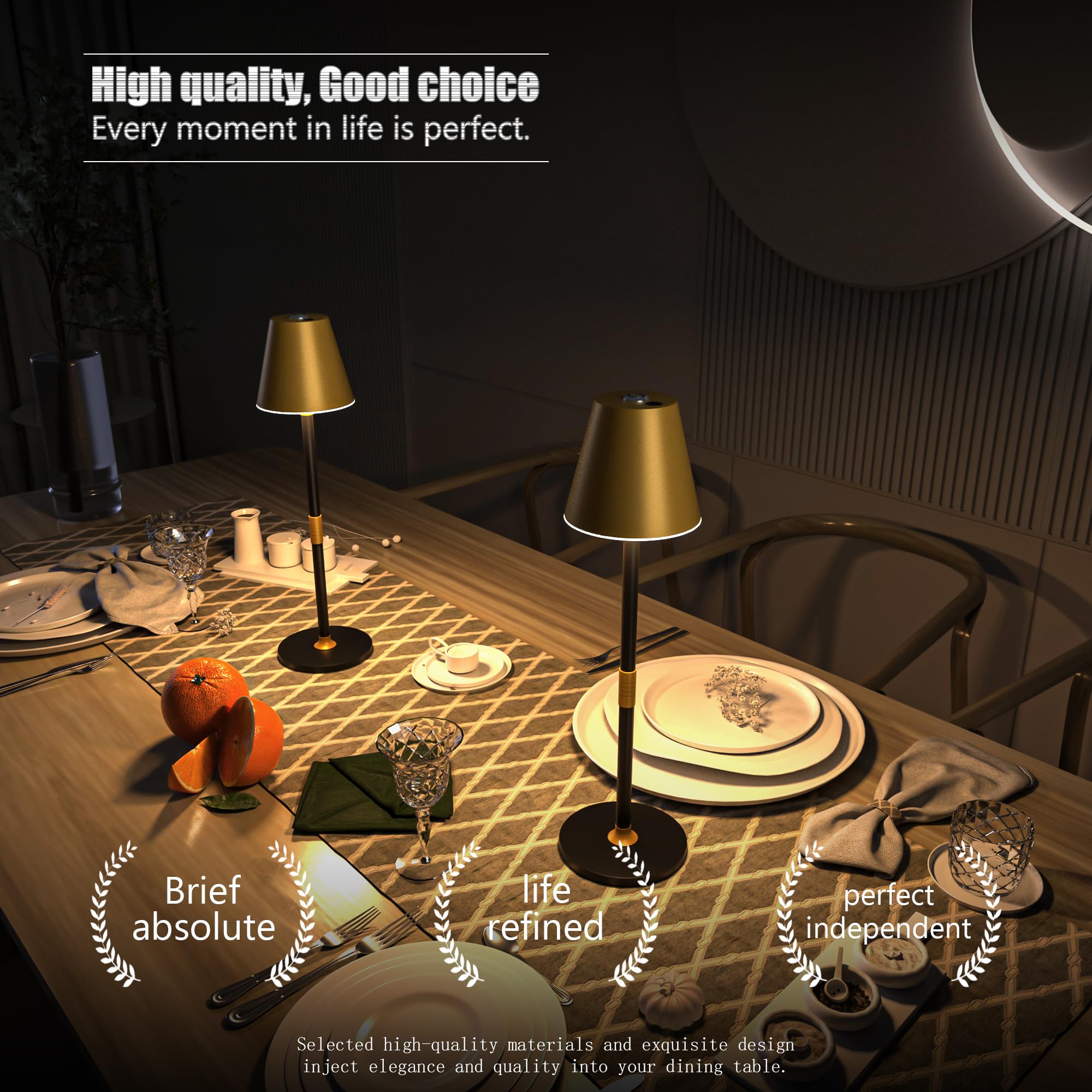 Timjorman Modern Led Cordless Table Lamp, 4000Mah Rechargeable, 3-Level Brightness, Gold & Black