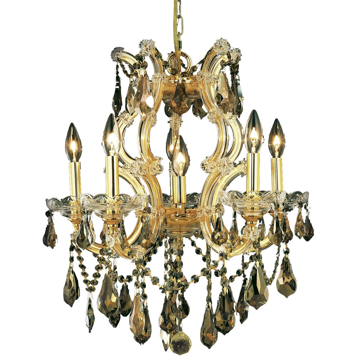 Elegant Lighting 2801D20G-GT/RC Royal Cut Smoky Golden Teak Crystal Maria Theresa 6-Light, Single-Tier Crystal Chandelier, 20''