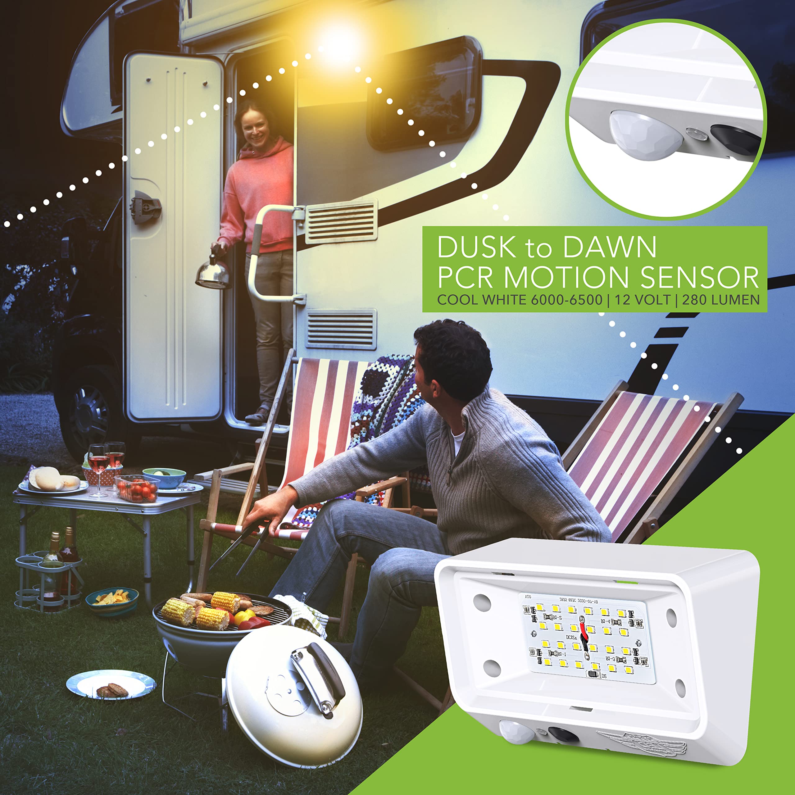 Leisure Led Rv Exterior Motion Sensor Porch Utility Light 12V 300 Lm Lighting Fixture. Replacement Lighting For Rvs, Trailers Campers 5Th Wheels White Base (White)