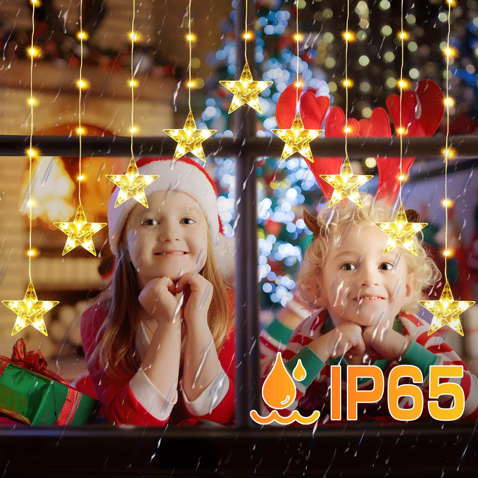 Elktry Star Christmas Decoration, 76 Leds Indoor Outdoor Ip65 Waterproof Warm White & Multicolor Battery Operated Star Window Lights With Timer 11 Modes For Room Door Wall Home Decor (9 Stars)