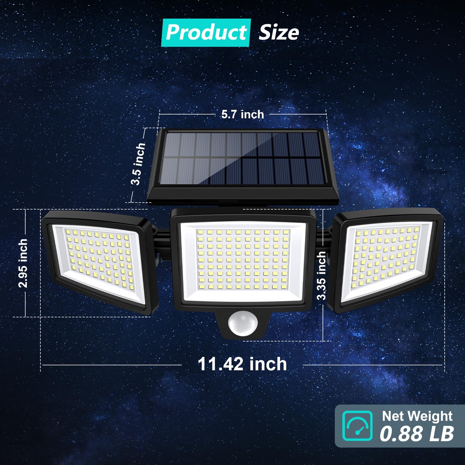 Tuffenough Solar Outdoor Lights 2500LM, 210 LED Motion Sensor Flood Lights, IP65 Waterproof, 3 Heads, Black, 1 Pack
