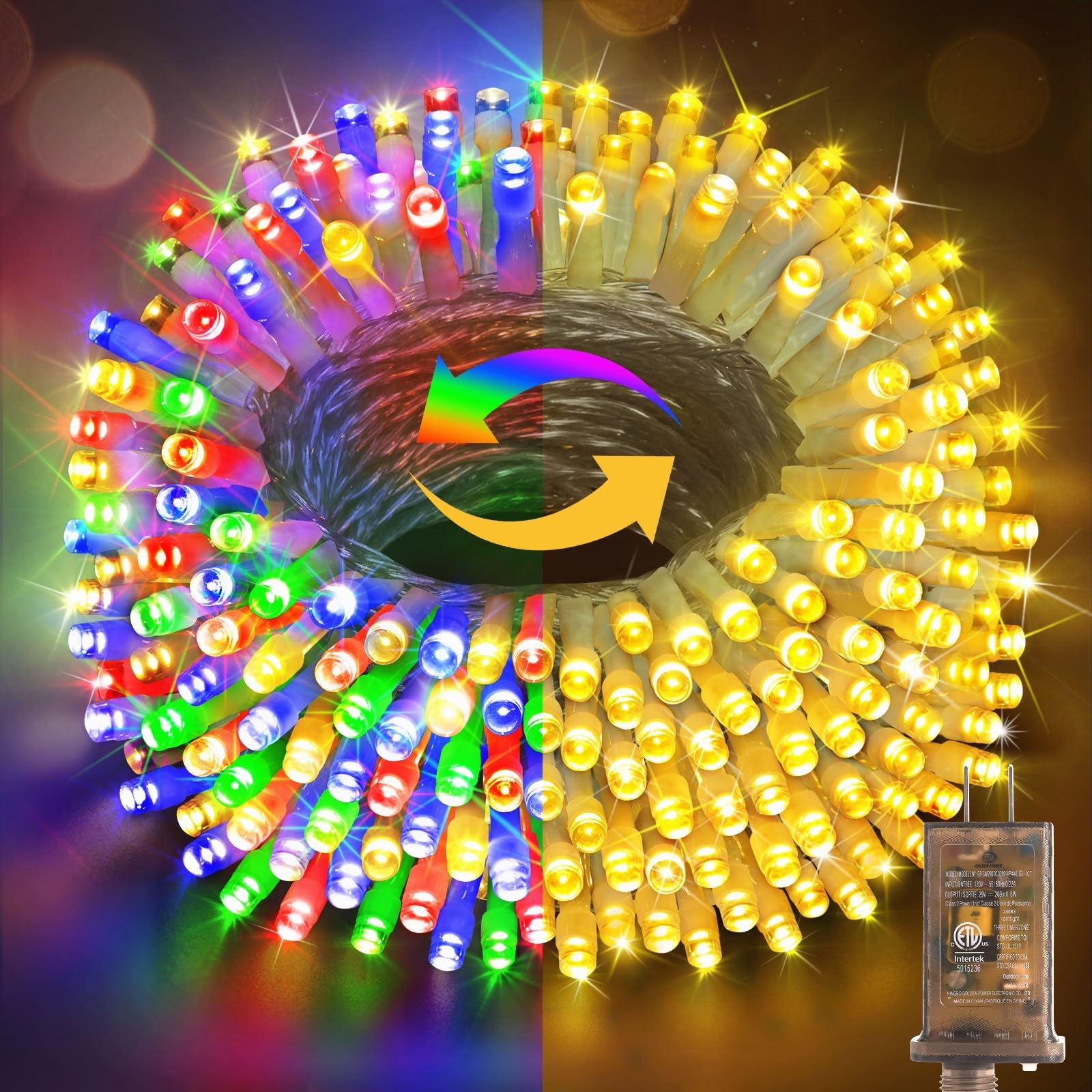 Hezbjiti 108FT 300 LED Color Changing Christmas Lights Outdoor, 11 Modes String Lights IP44 Waterproof Fairy Lights for Party Tr