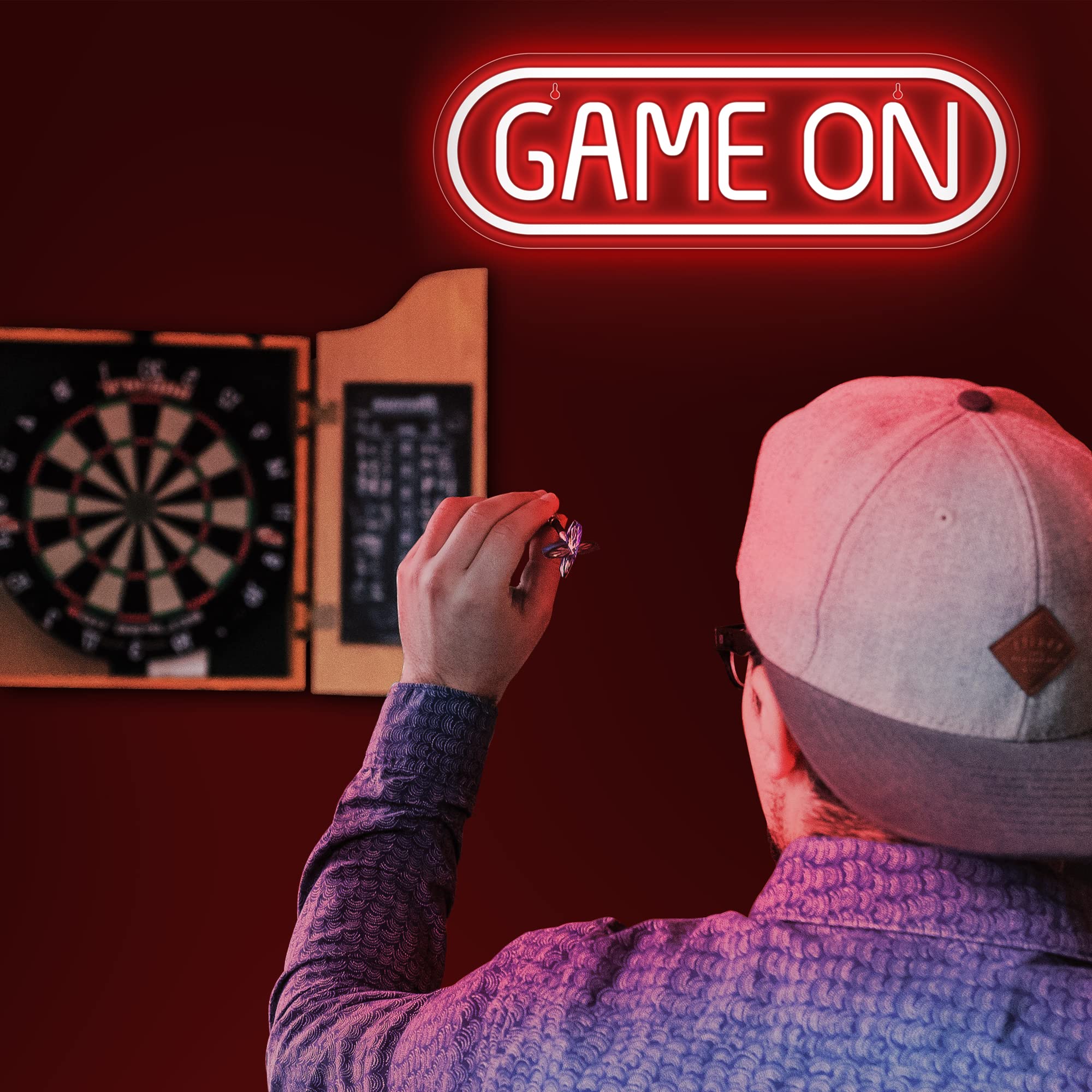 Lumoonosity Game On Neon Sign - Gamer LED Wall Decor - 16.5 x 5.5 inches - GAME ON Red - Model NS-GAME ON Red