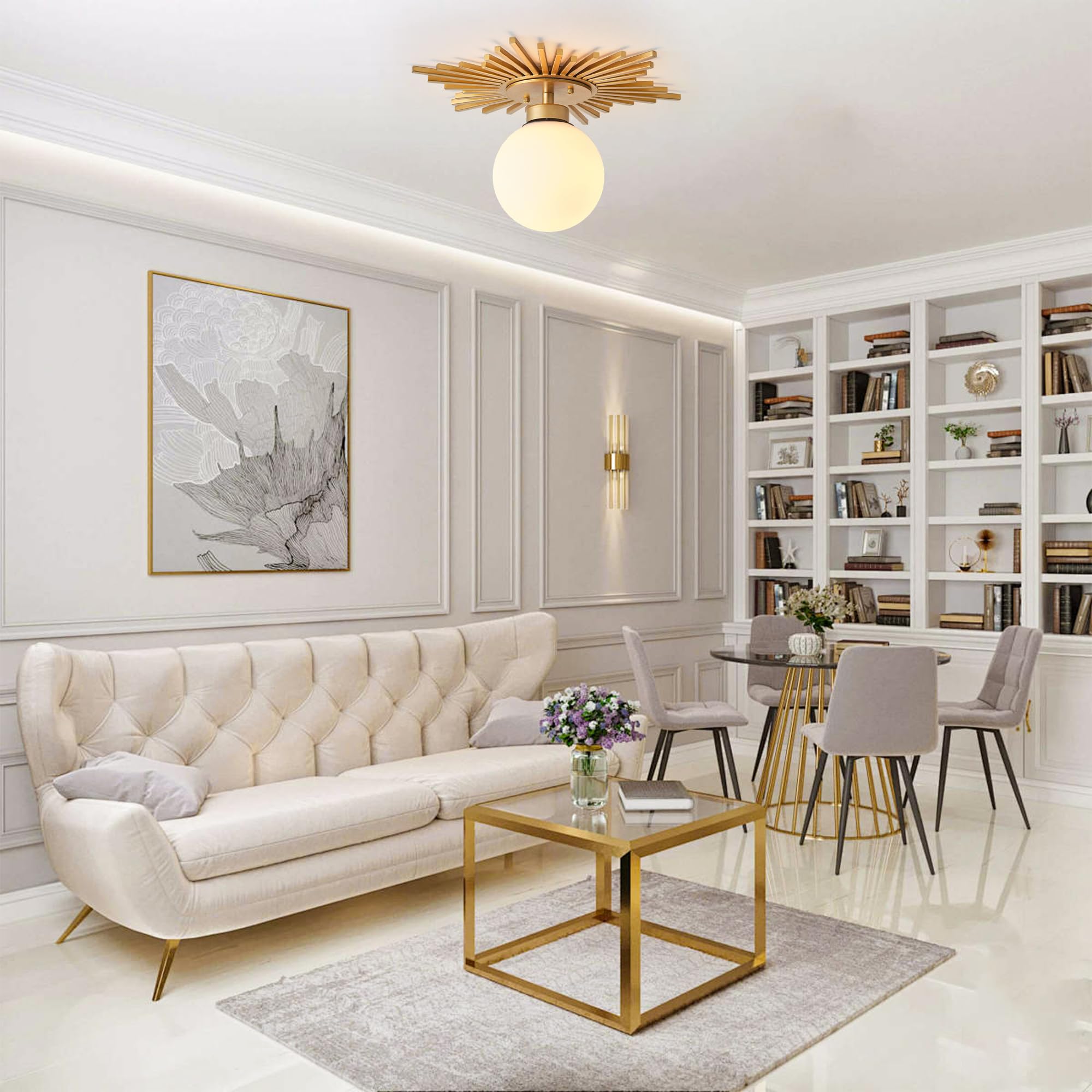 Gold Chandeliers For Dining Room Semi Flush Mount Ceiling Lights Over Table Pendant Lamp For Kitchen Bedroom Entryway Hallway Living Room  E26 Base  Bulb Not Included  18 Inch