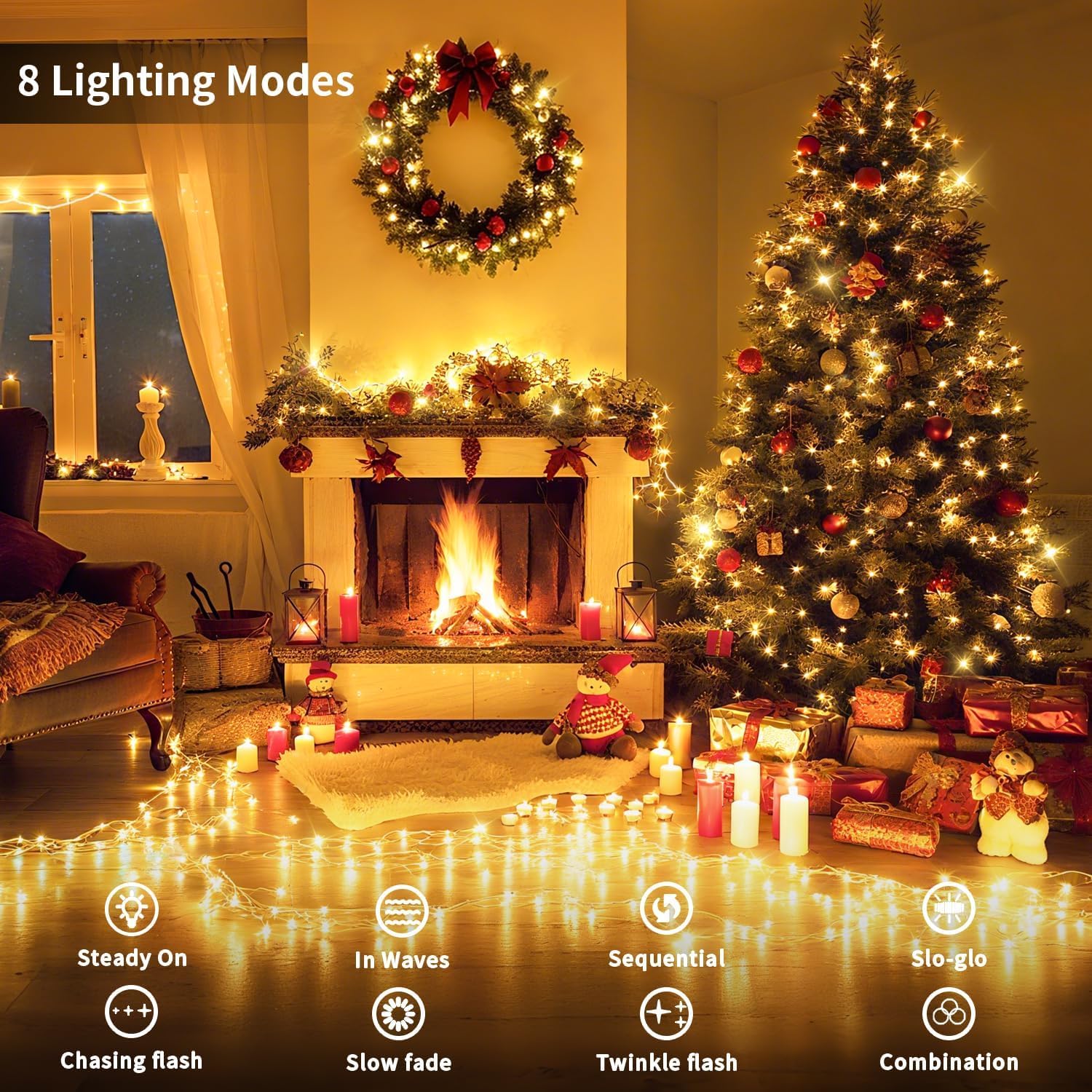 2 Pack 403 Ft 1000 Led Christmas Lights Outdoor Fairy Lights Plug In Extra Long Clear Wire String Lights With Remote Timer 8 Modes For Outside House Tree Garden Wedding Party Decorations-Warm White