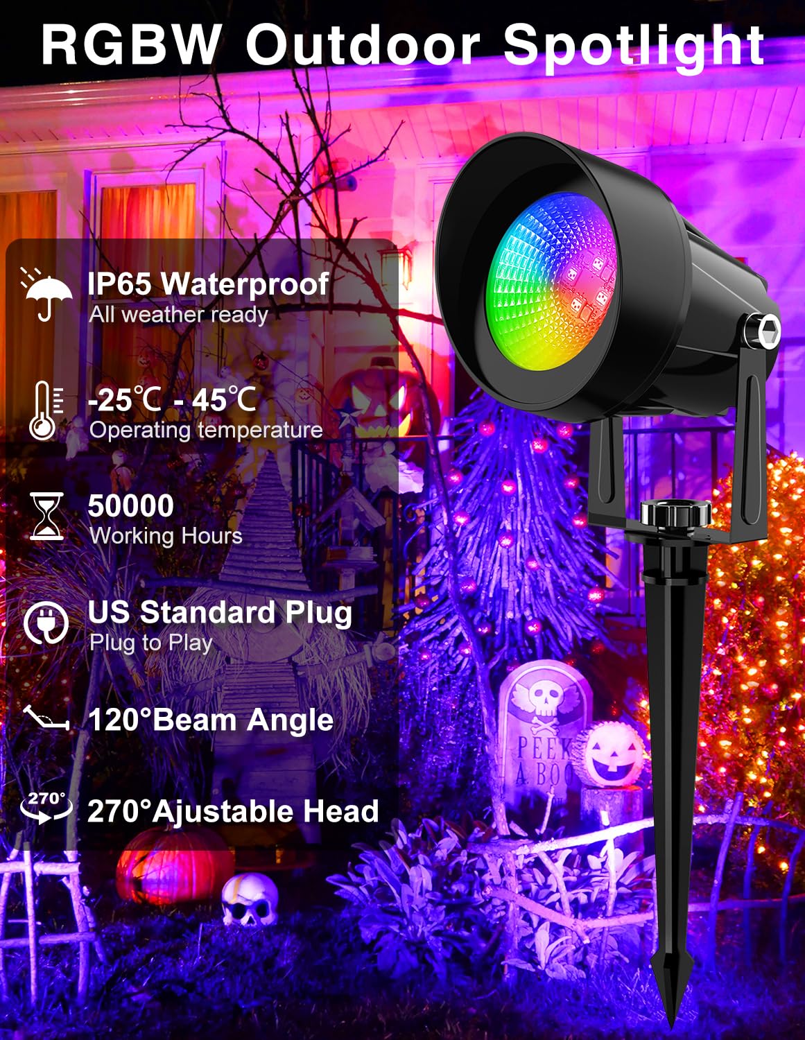 Crepow Spot Lights Outdoor, Smart Rgbw Led Color Changing Landscape Lights With App And Remote Control, Music Mode, Diy Scenes,