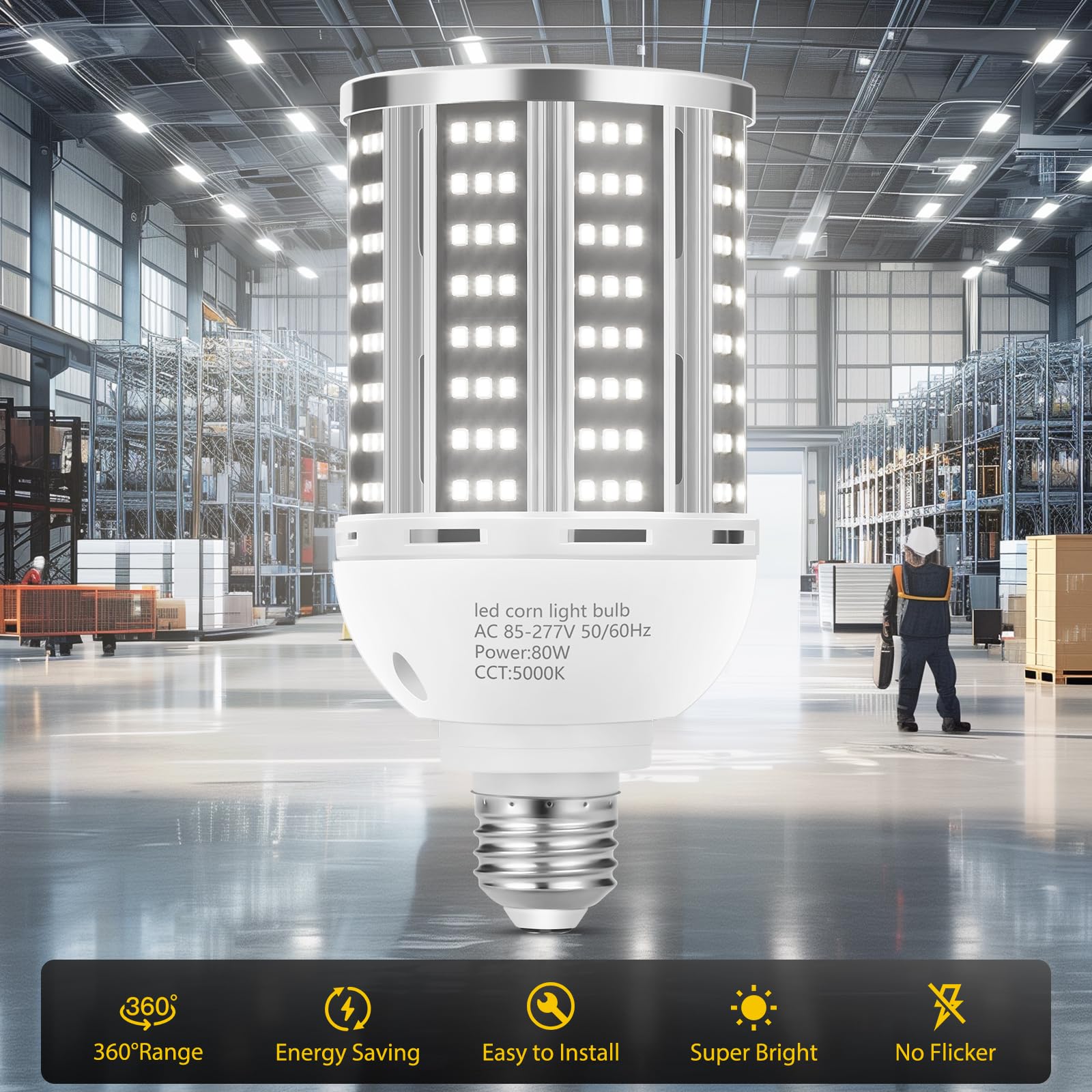 80W 2 Pack Led Corn Light Bulb(800W Equivalent ),Commercial Grade Daylight 5000K E26/E39 10500Lm Medium Mogul Base Led Lamp,Larg