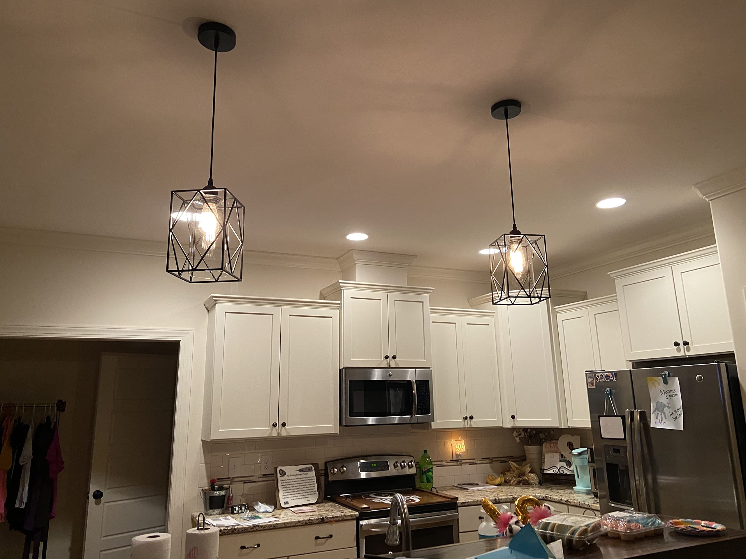 Hmvpl Farmhouse Pendant Light Fixtures, Set Of 2 Black Chandelier With Glass Shade For Dining Room