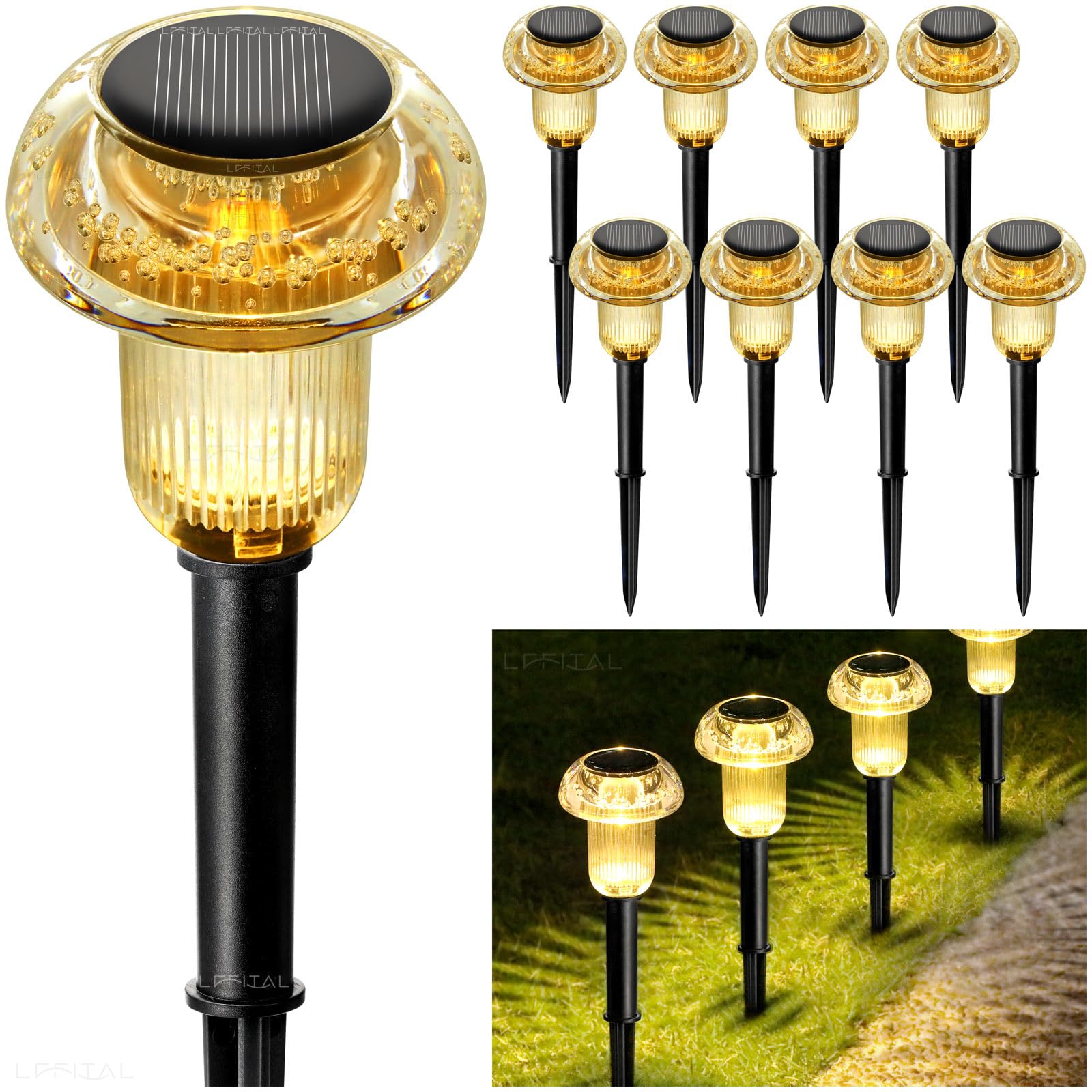 Lffital Solar Pathway Lights Outdoor Solar Mushroom Lights Outdoor 8 Pack Outside Led Lighting Stake Waterproof For Path, Lawn, Garden,Driveway, Landscape,Backyard,Courtyard(Warm White)