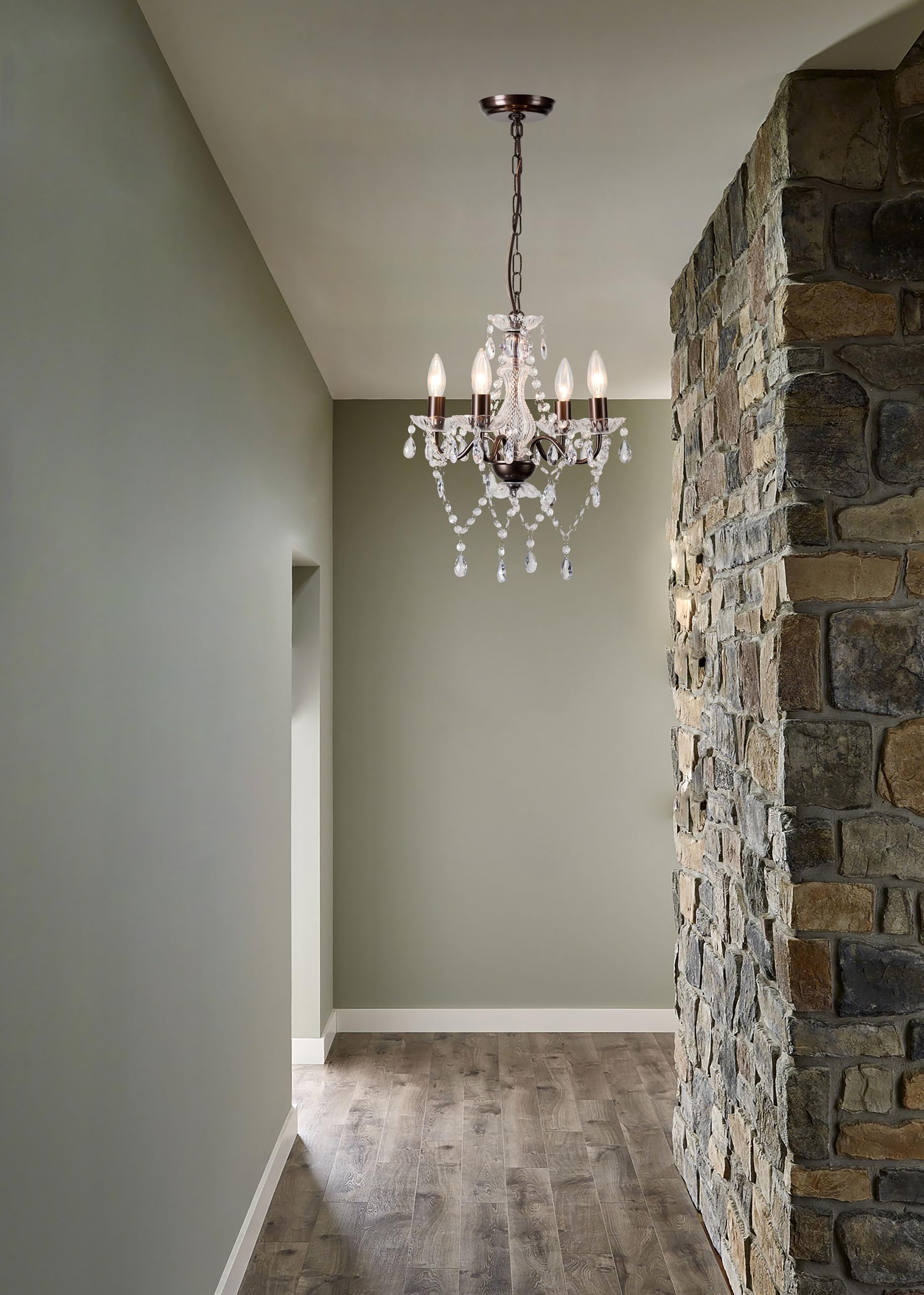 Mini Acrylic Crystal Chandelier Classic Bronze Chandelier Lighting 4 Lights Candle Style Chandelier For Living Room