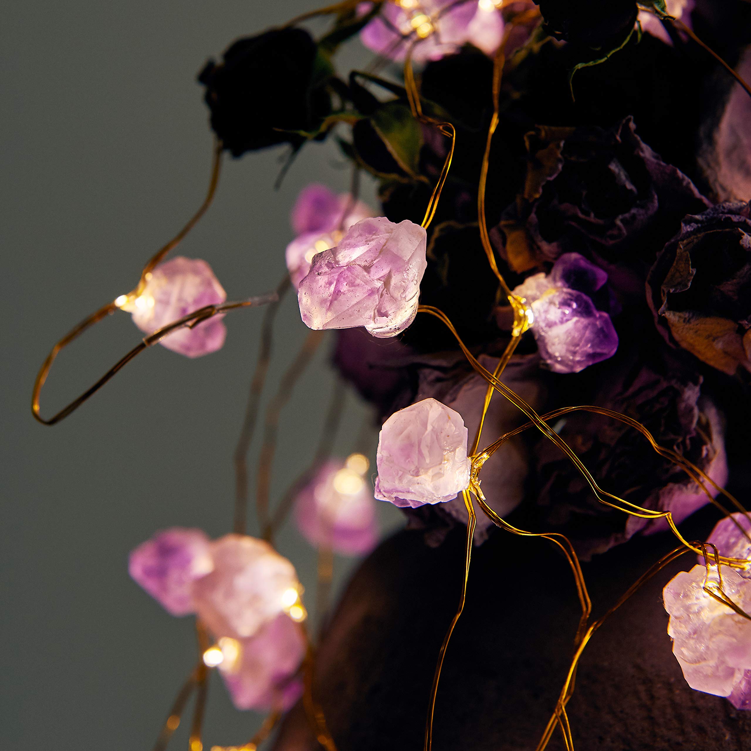 MIYA LIFE Nature Amethyst Crystal String Lights - 10FT 40LEDs, USB/Battery Operated, Purple Grape Crystal Fairy Lights for Bedroom and Office
