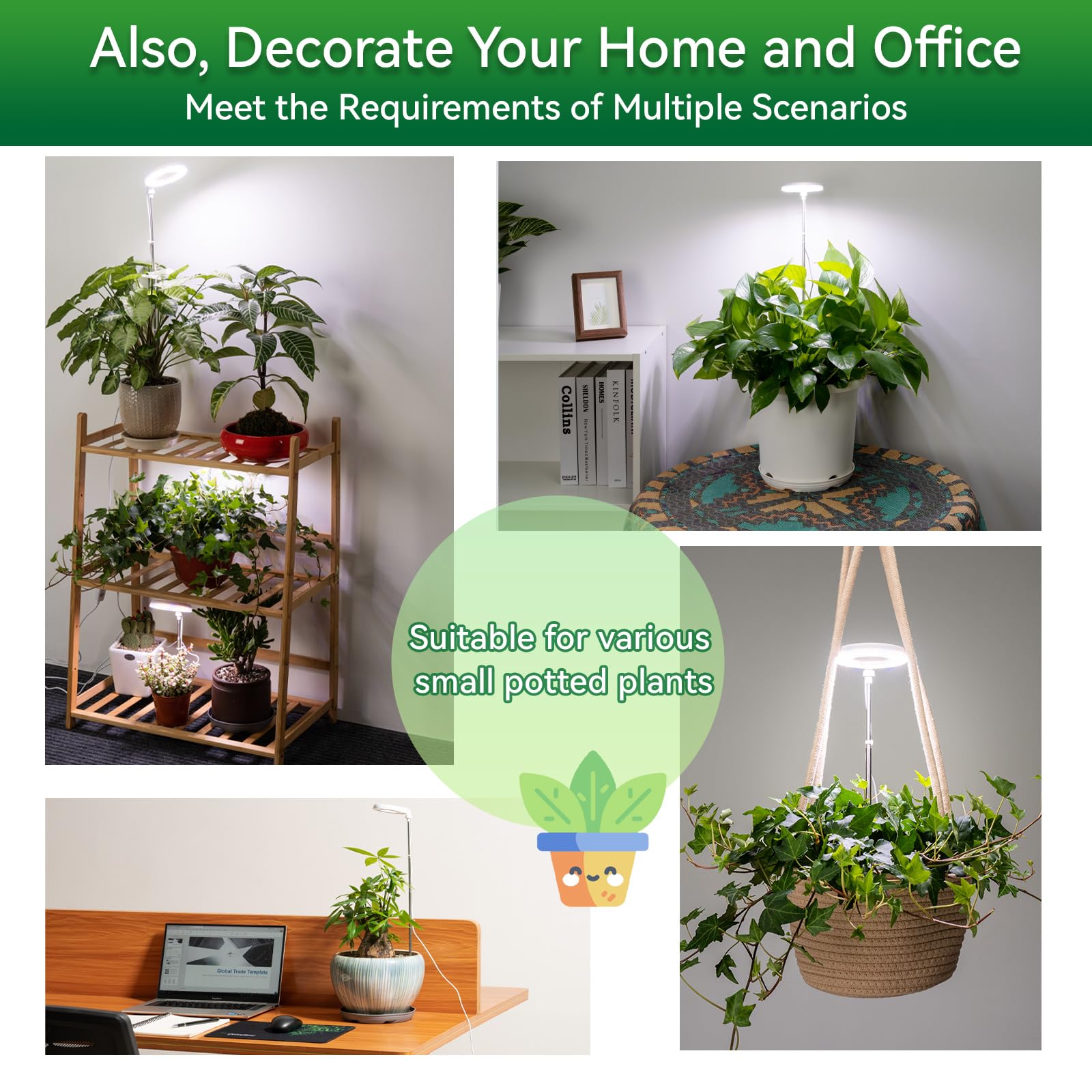 Rodinto Plant Lights For Indoor Growing, Full Spectrum Grow Light With 48 Leds, 5 Dimmable Levels Super Bright Halo Grow Lights, With Automatic Timer, Height Adjustable 7&quot;-17&quot;, Pack Of 3