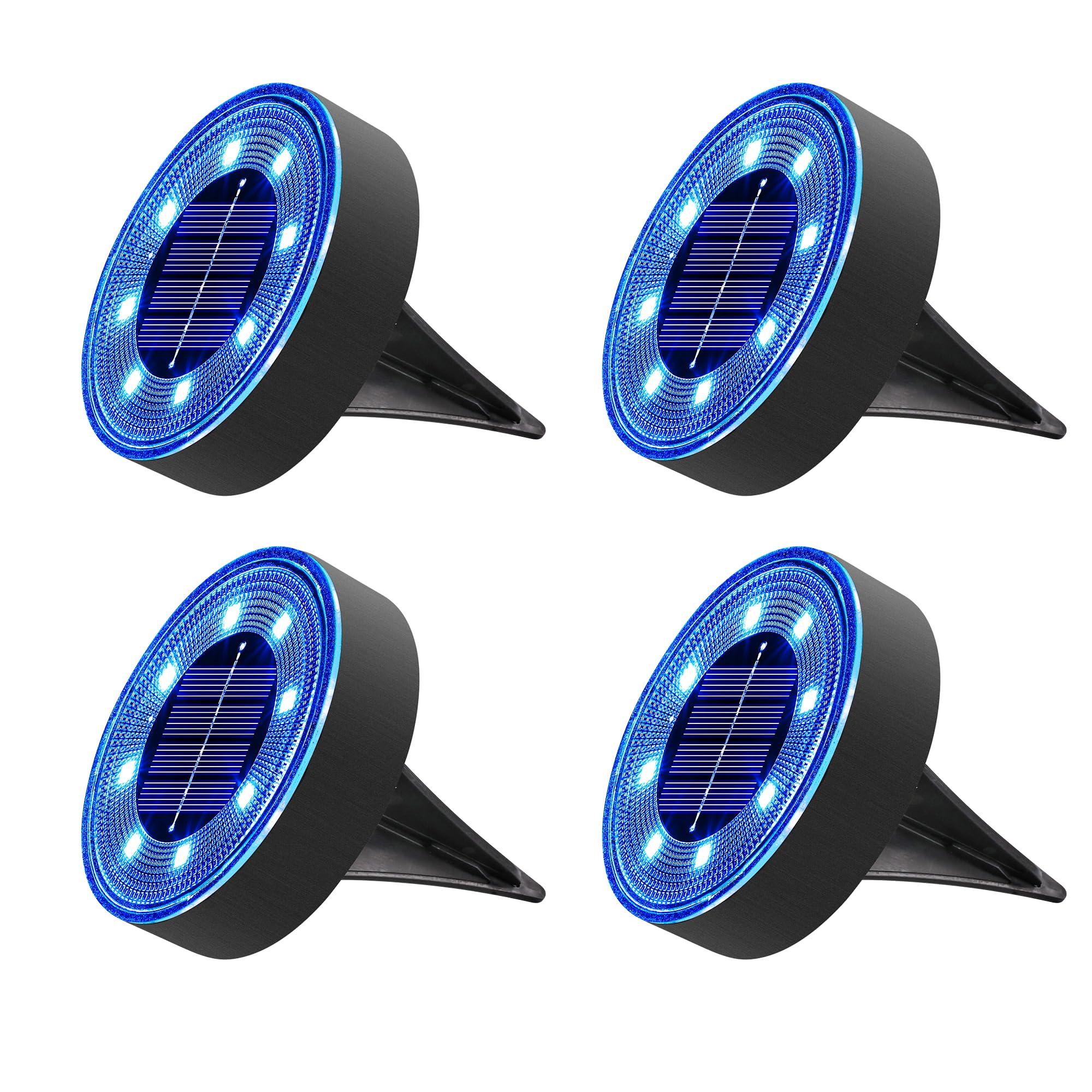 Joomer Solar Ground Lights 8 LED Waterproof Disc Light 4 Pack Blue