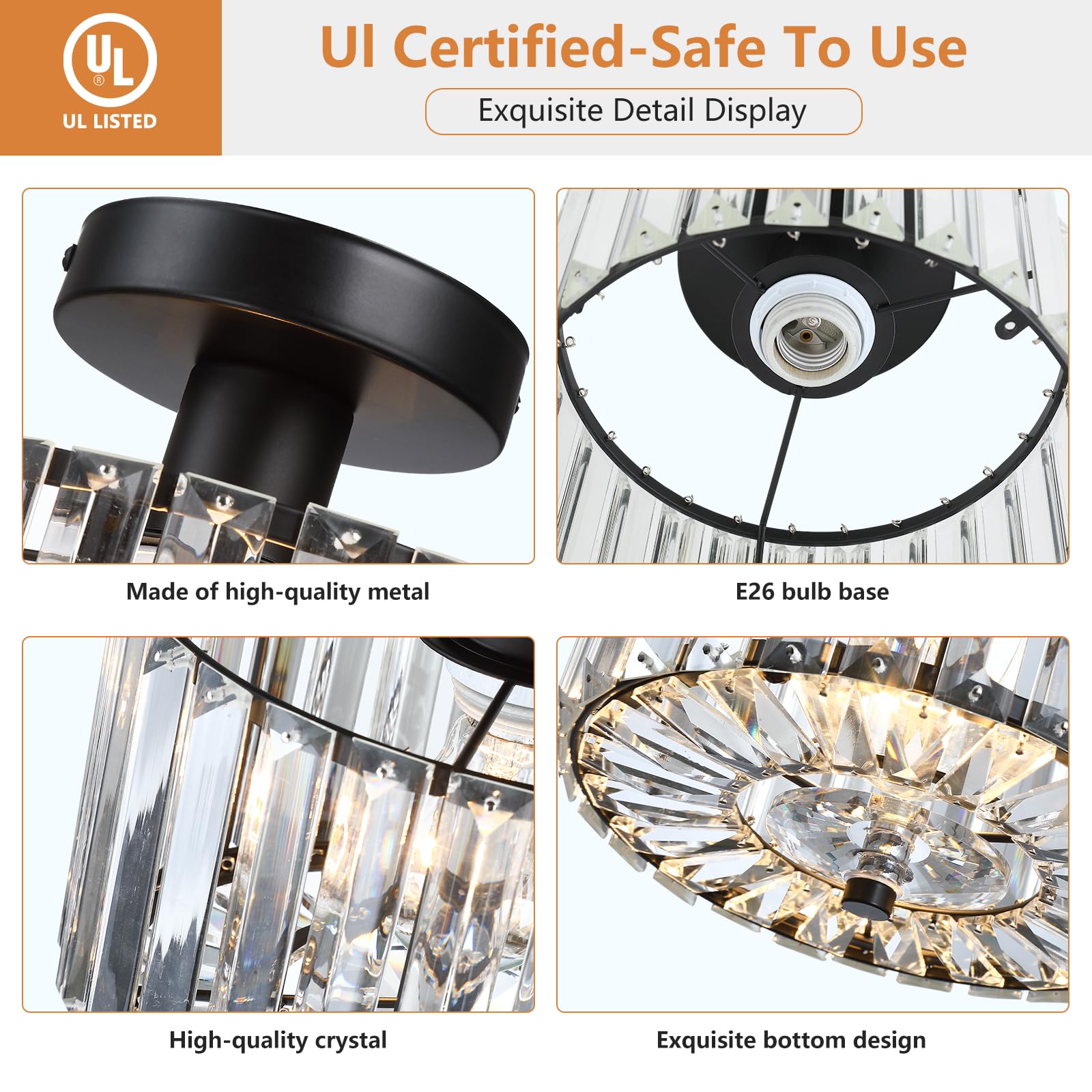 Pasentel Crystal Ceiling Light  Modern Mini Flush Mount Crystal Chandelier  8.89 Inch Black Light Fixture  Round Hallway Lighting Fixtures For Kitchen Entryway Laundry Room  1-Light  Sf004-1-Bk