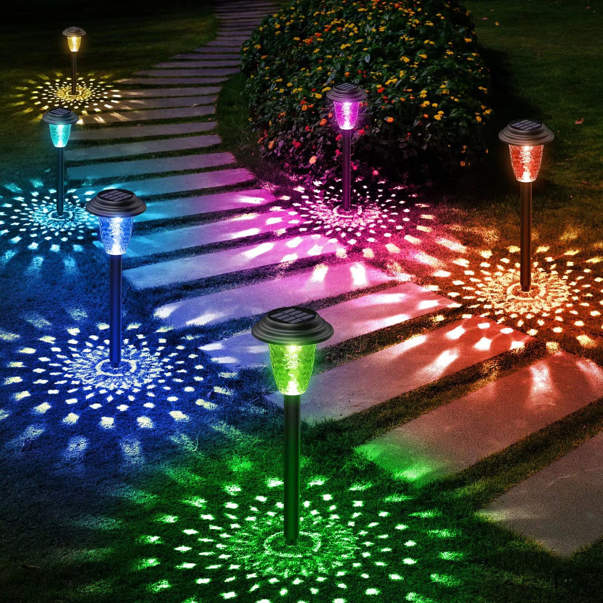 Puaida 8 Pack Solar Pathway Lights Outdoor, Bright Color Changing/Warm White Solar Outdoor Lights, Up To 12Hrs Long Last Solar L
