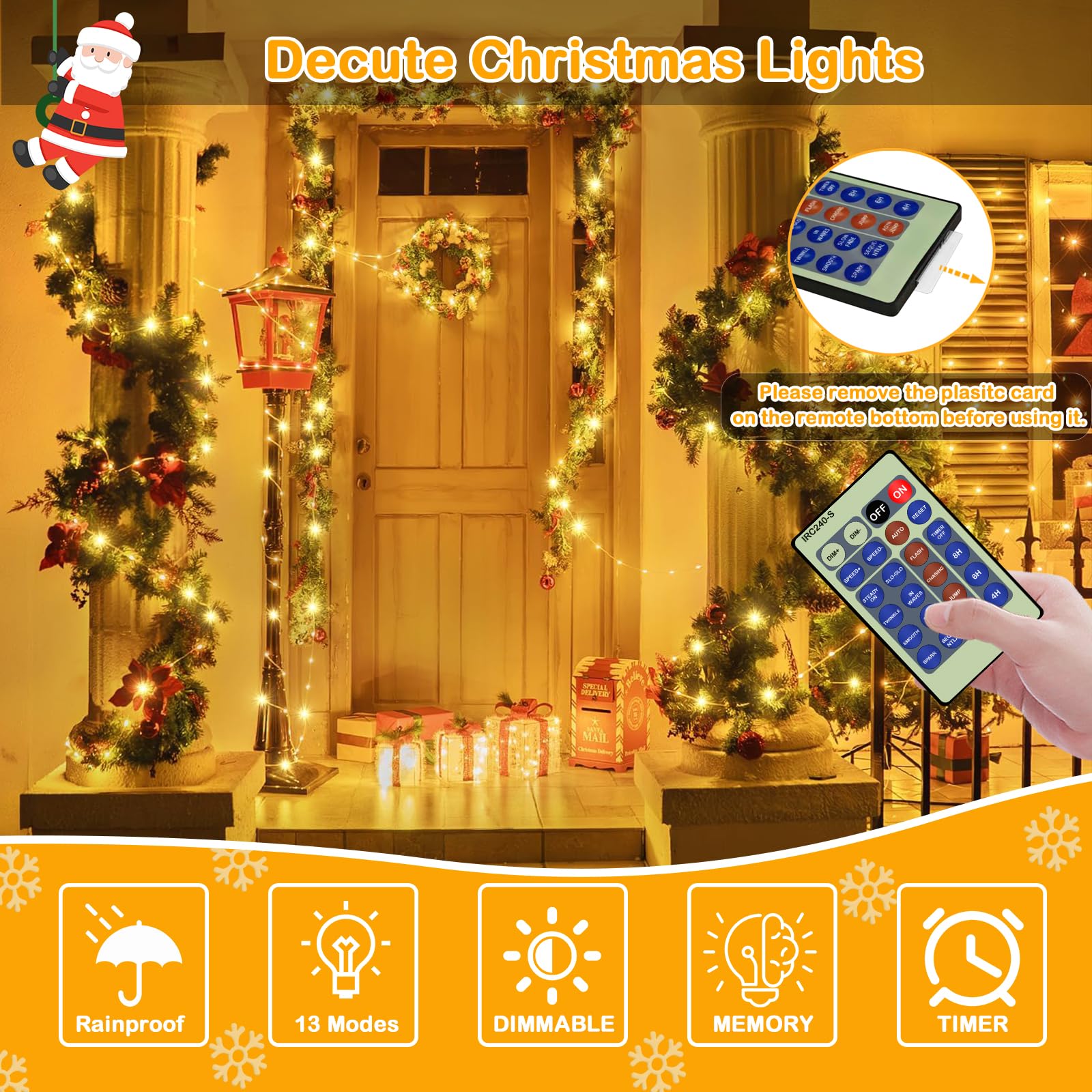 Decute 164FT 500LED Warm White Dimmable Christmas Fairy String Lights with Remote Control, Copper Wire, UL Certified