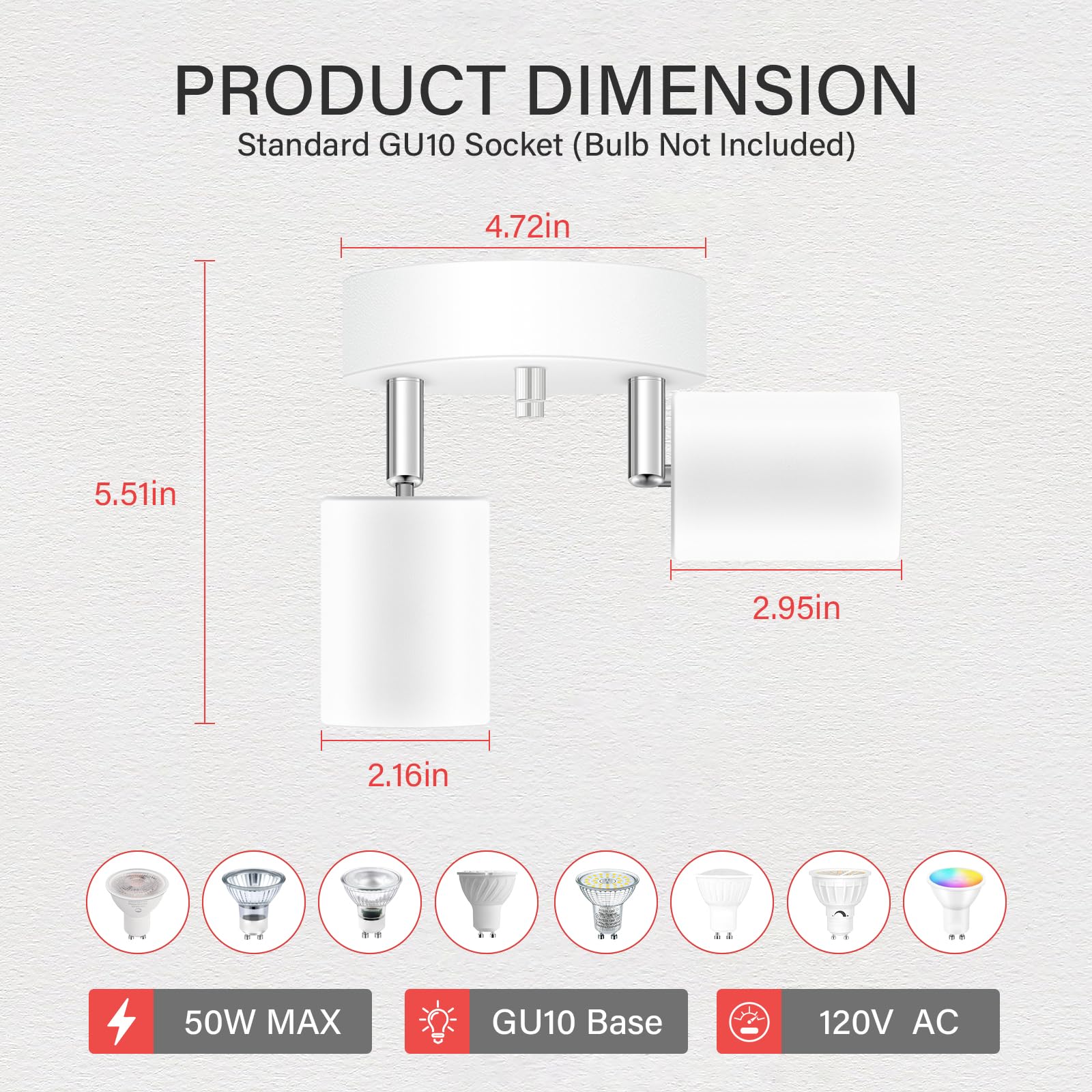 BoostArea LED Track Lighting Kit, 2 Light, Metal, White Round Ceiling Fixtures, Model C0322