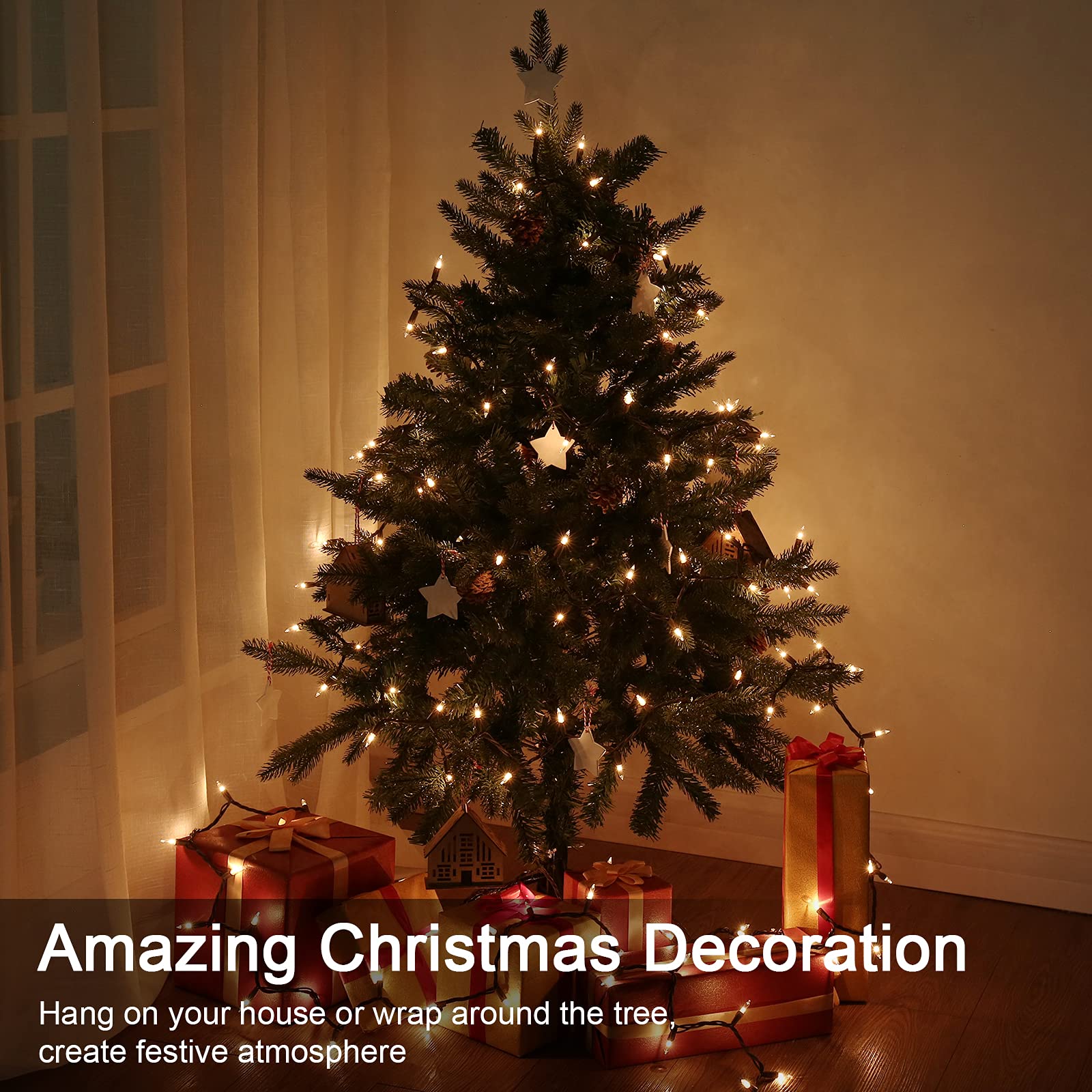 Odeetronic Twinkle String Lights, 21.63Ft 100 Count Incandescent Christmas Lights, 2 Mode Ul Certified Connectable Tree Lights, Mini Warm White Lights For Indoor Outdoor Xmas Wedding Party, Brown Wire