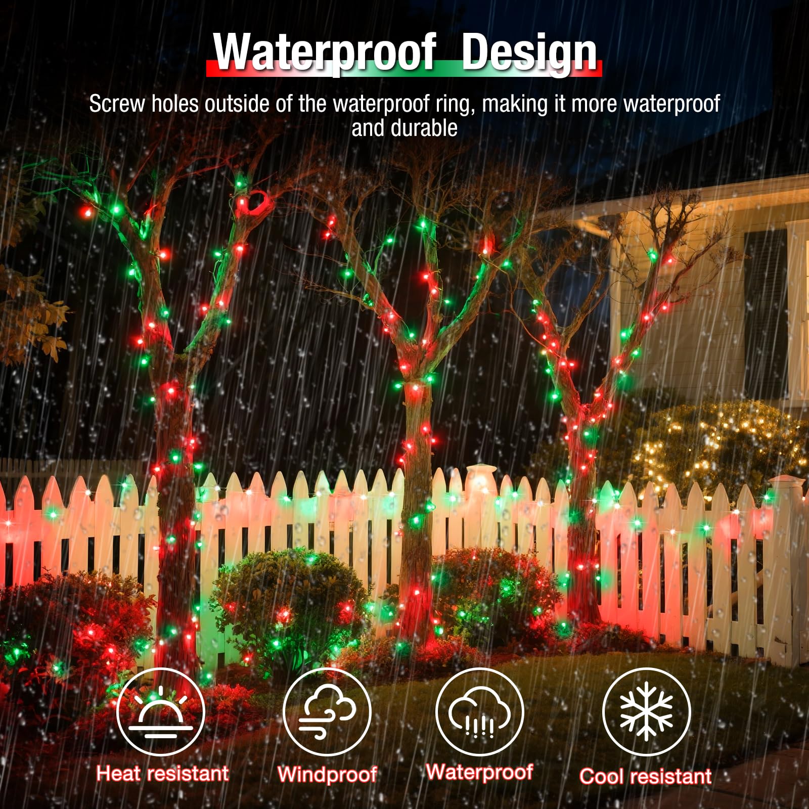 btfarm Solar String Lights 320LED 132FT Waterproof 8 Modes 4 Pack Red Green Copper Wire for Outdoor Garden Christmas Decor
