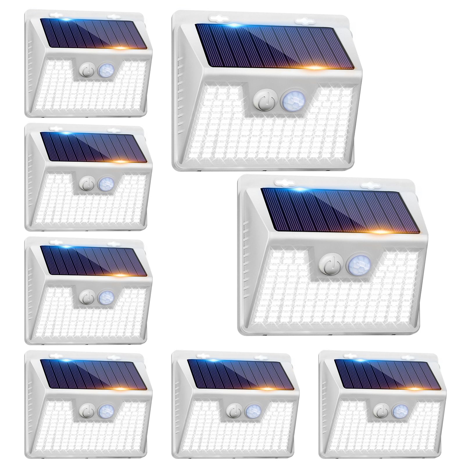 Peasur Solar Lights Outdoor, 140LED Motion Sensor, Waterproof, 8 Pack, White Frame