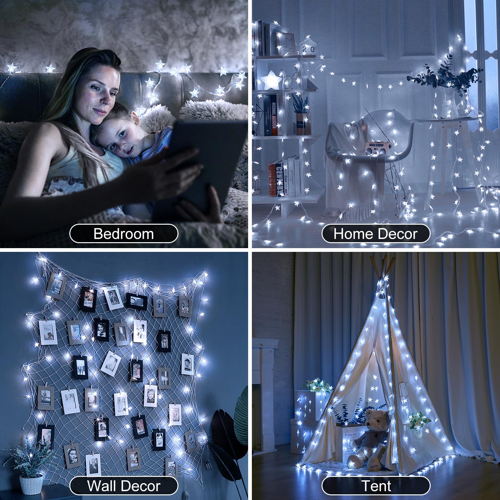 Minetom Star String Lights - 33 ft, 100 LED, Remote & Timer, 8 Modes, Waterproof, White
