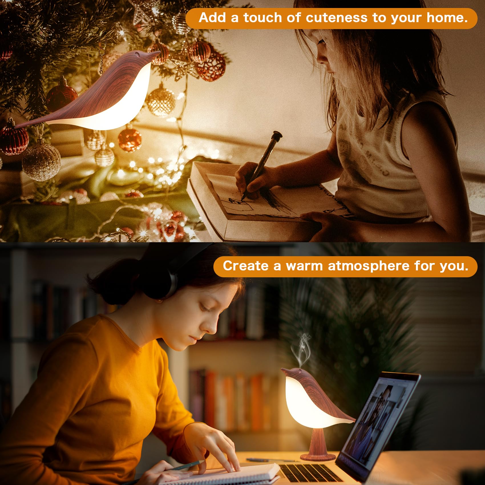Vvin 2 In 1 Small Desk Lamp, Bird Cordless Table Lamp With 3 Color Temperature Dimmer And Touch Sensor - Rechargeable Battery Night Light For Kids, Bedroom, Bedside, And Outdoor Use
