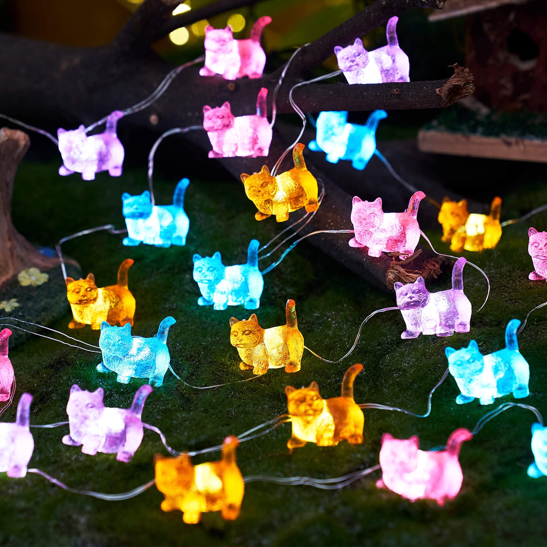 JASHIKA Cat String Lights Kawaii Deco Kitty Fairy Decorative Lights 10ft 30LED Battery Operated Novelty Lighting for Outdoor Wed