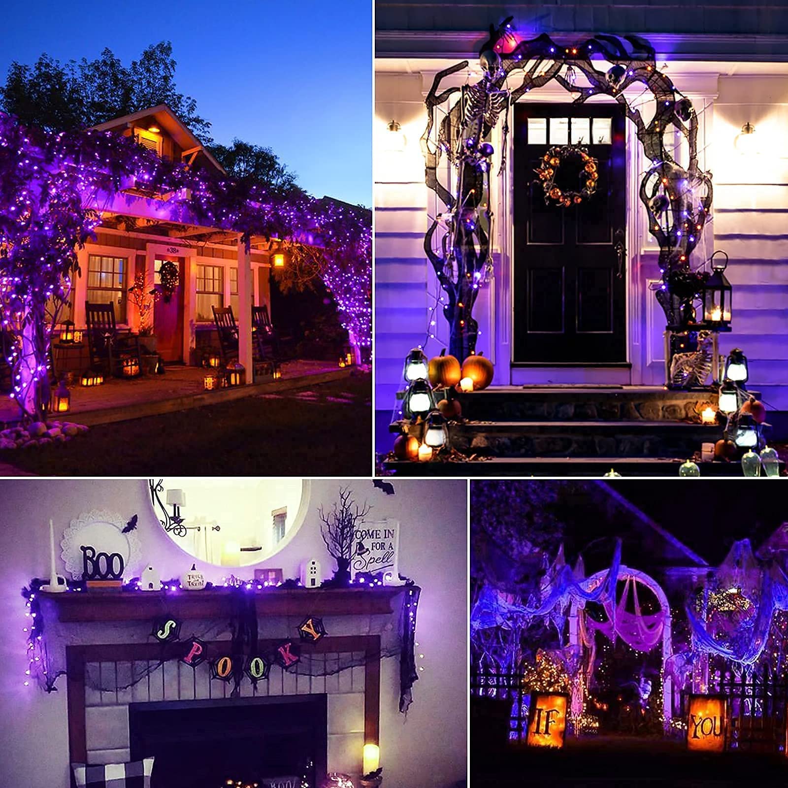 Christamas Decorations Purple String Lights Battery Operated 17.8 Feet 50 LED 2 Pack Waterproof Mini Fairy Lights with 8 Lightin