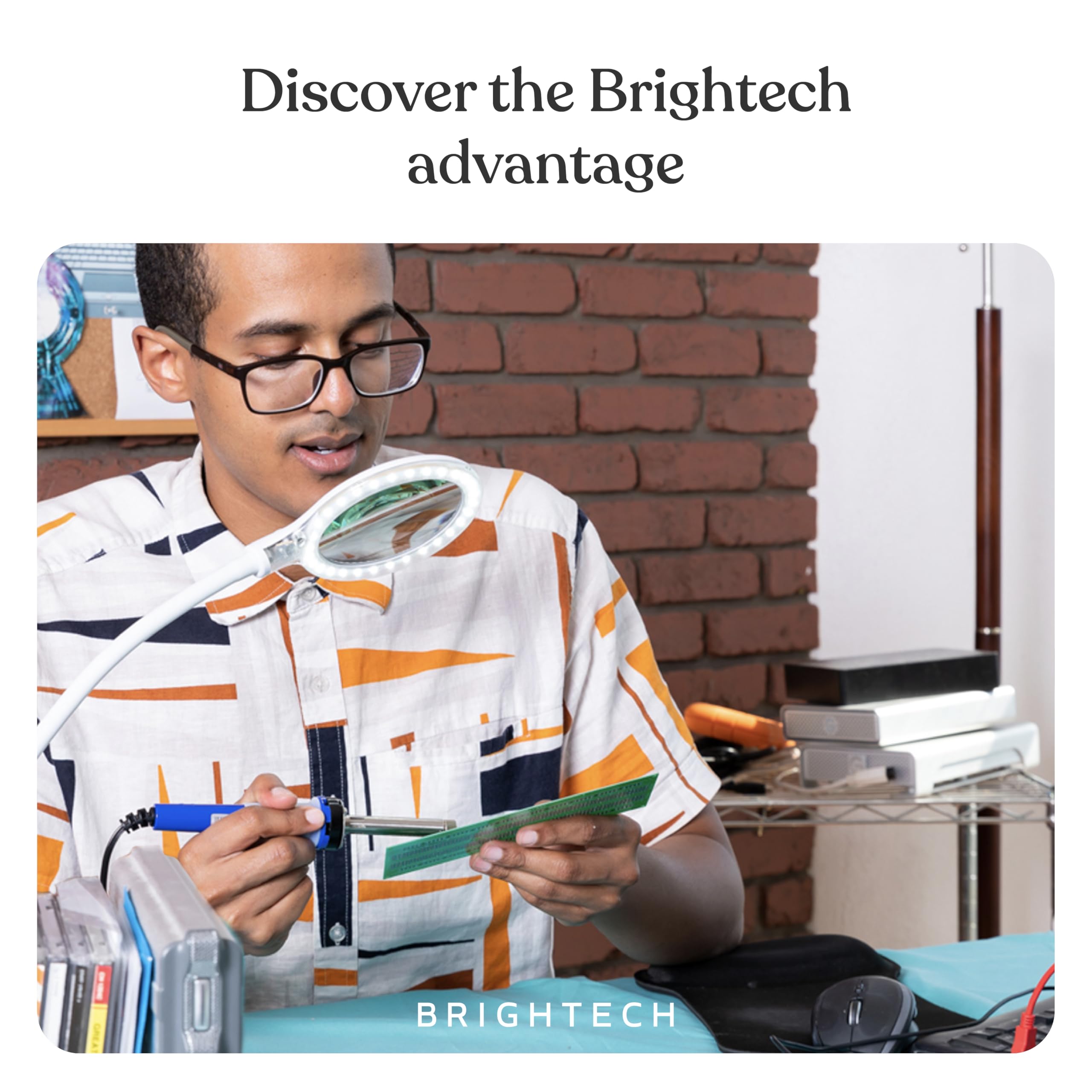 Brightech LightView Pro Flex 2-in-1 Magnifying Desk Lamp, 1.75x Magnifier, White, Model LTV2IN1-WH, Adjustable with Light for Crafts