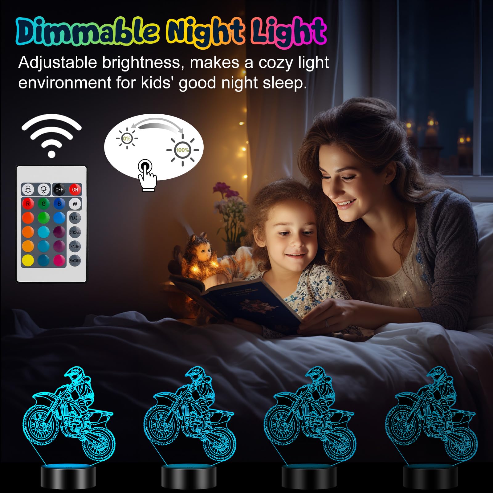 Linkax 3D Illusion Night Light & Soccer Gift For Teens  Boys & Kids - 8 To 12 Year Olds - Football Accessories & Room Decor (Bike)