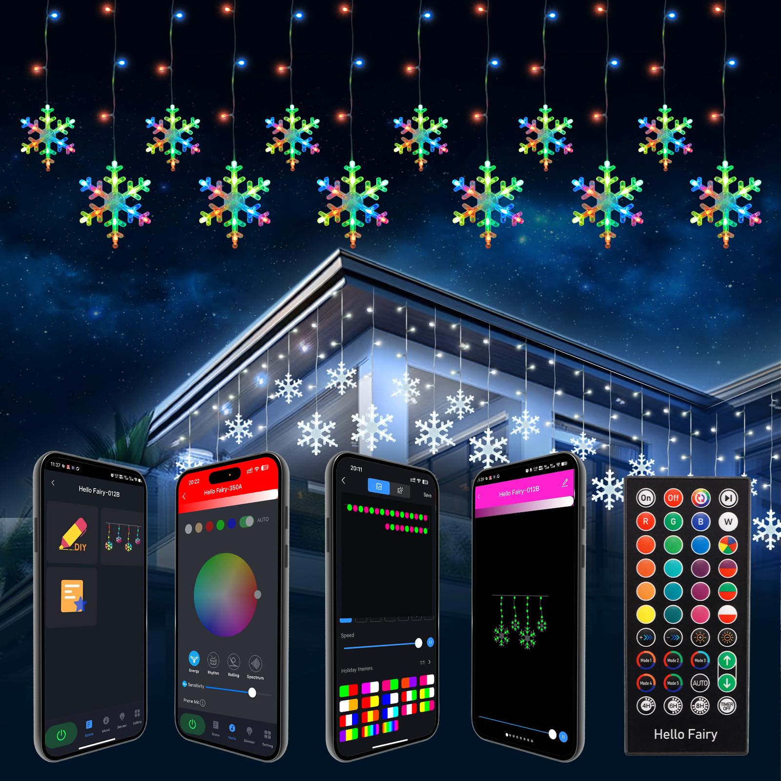 Smart Christmas Snowflake Icicle Lights, APP Remote Control 16 Million Colors, 11.5ft 156 LED 12 Drops Plug in Connectable, Curt