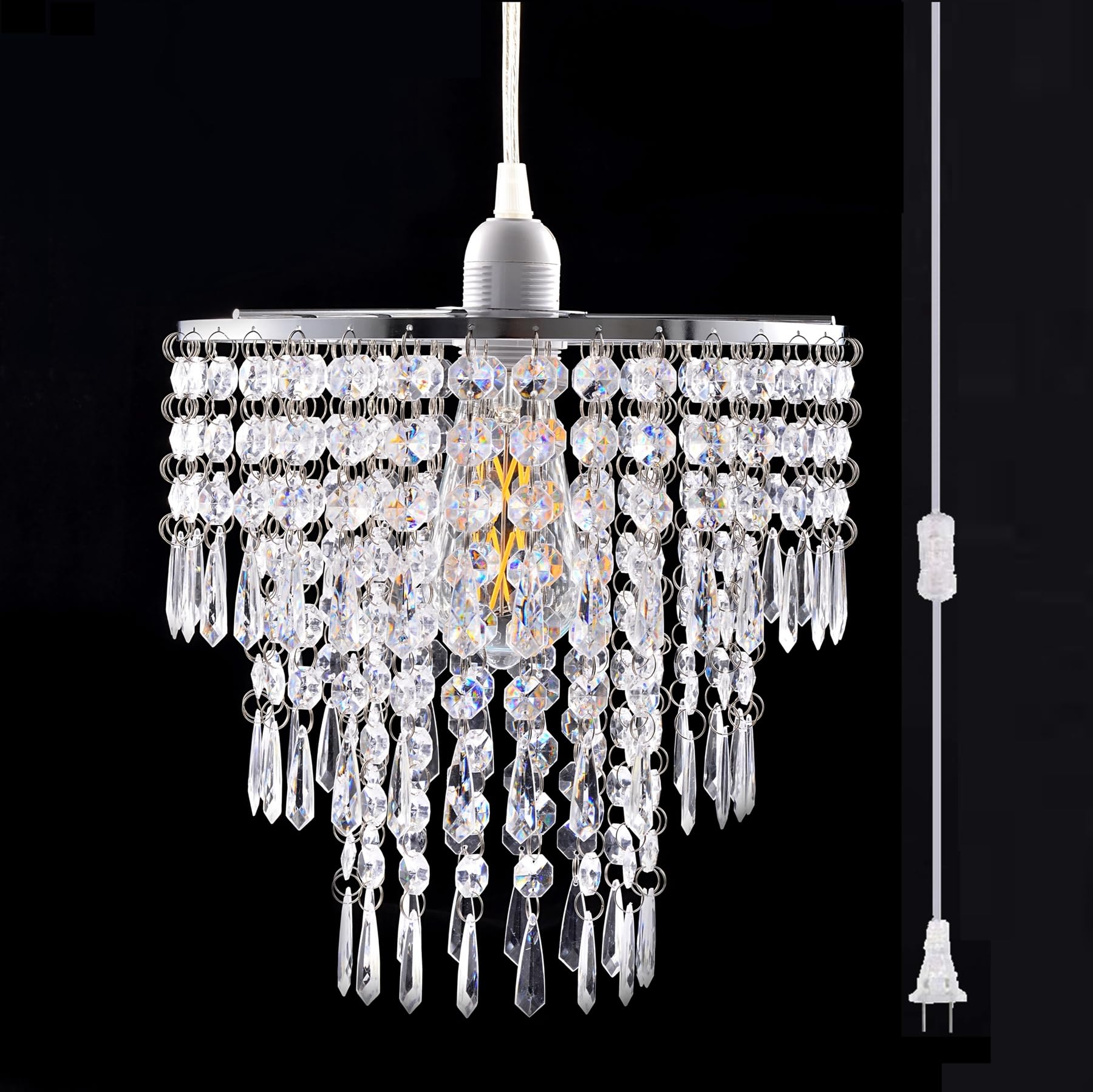 Flavorthings Modern Chrome 3-Tier Faux Crystal Chandelier Pendant Light With Clear Cord