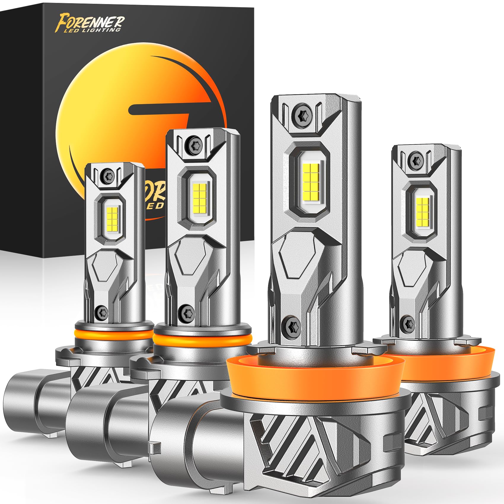 FORENNER H11 9005 Light Bulbs Combo  800% Ultra Brightness 6500K Cool White  H11/H9/H8 9005/HB3 Fog light Bulbs Kits  1:1 Mini Size  Play-N-Plug Back Up Light Assemblies  Pack of 4