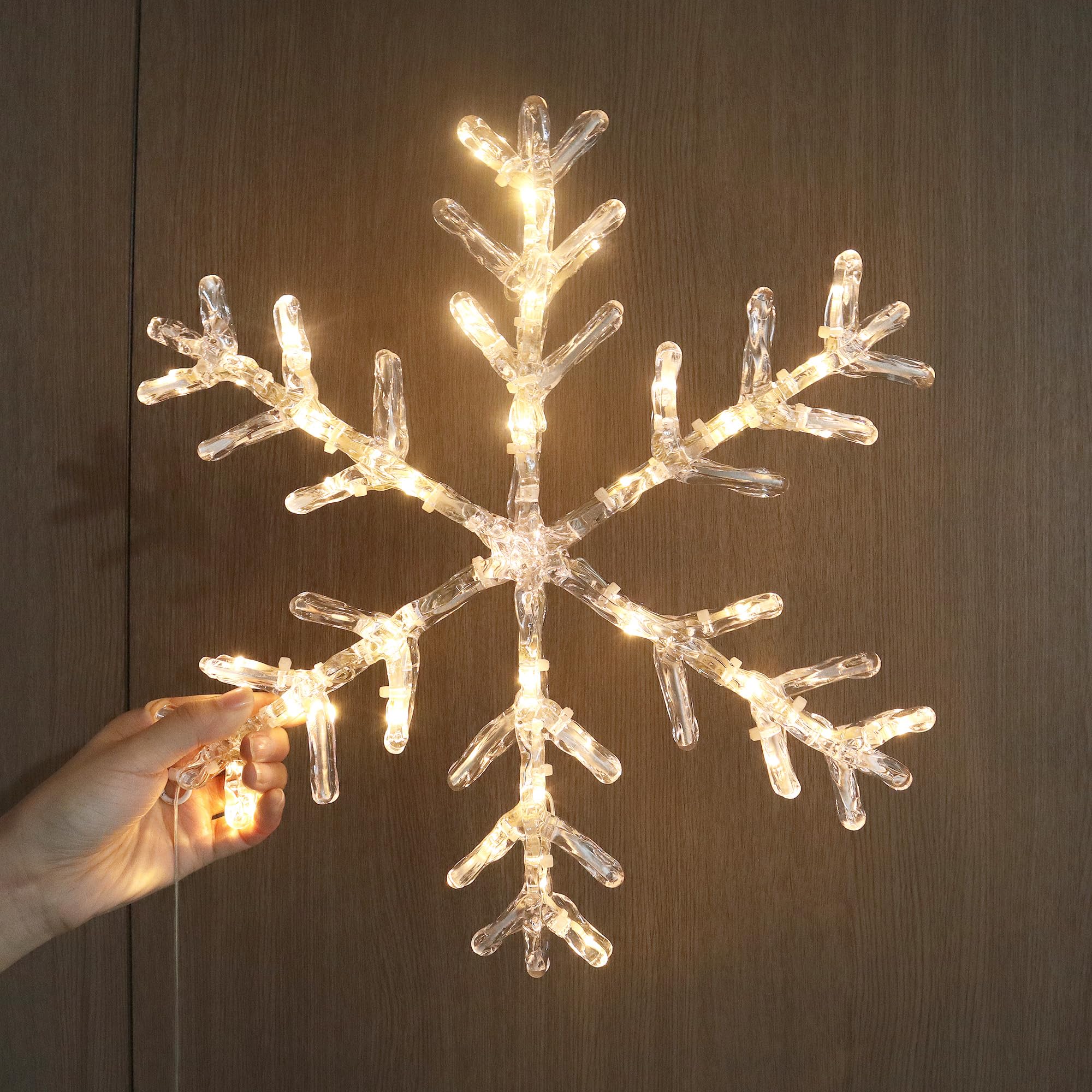 Mycznsyard LED Acrylic Christmas Snowflake Light 13.7 Inch 30 LED with 6 Hours Timer Battery Powered Hanging Light Waterproof De