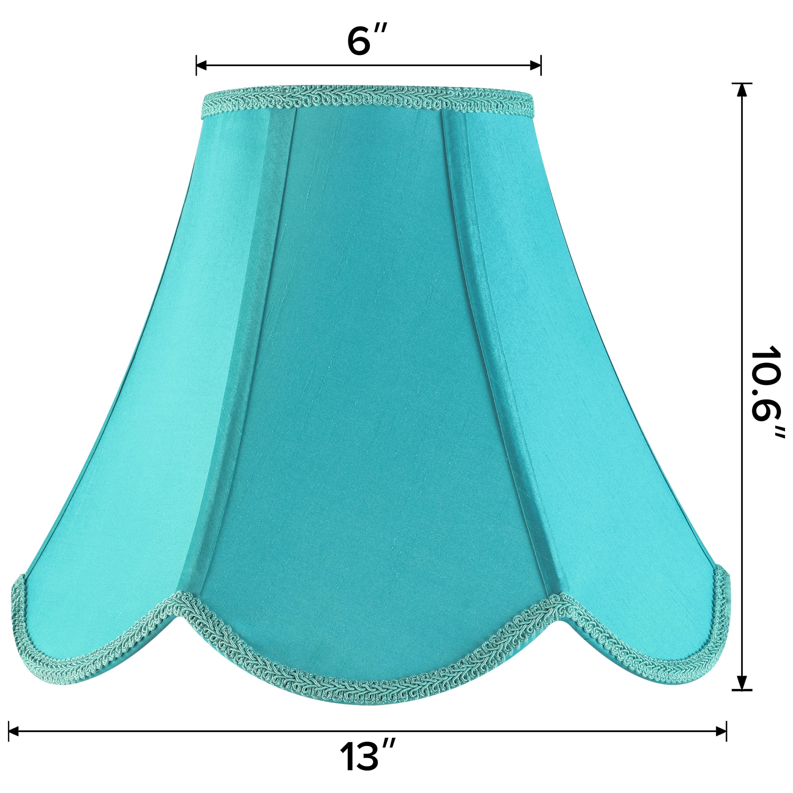 GO&SO Teal Scalloped Lamp Shade - 6x13x10.6" Bell Shape Fabric Replacement for Table & Floor Lamps, Model G5-13HB-BG-1